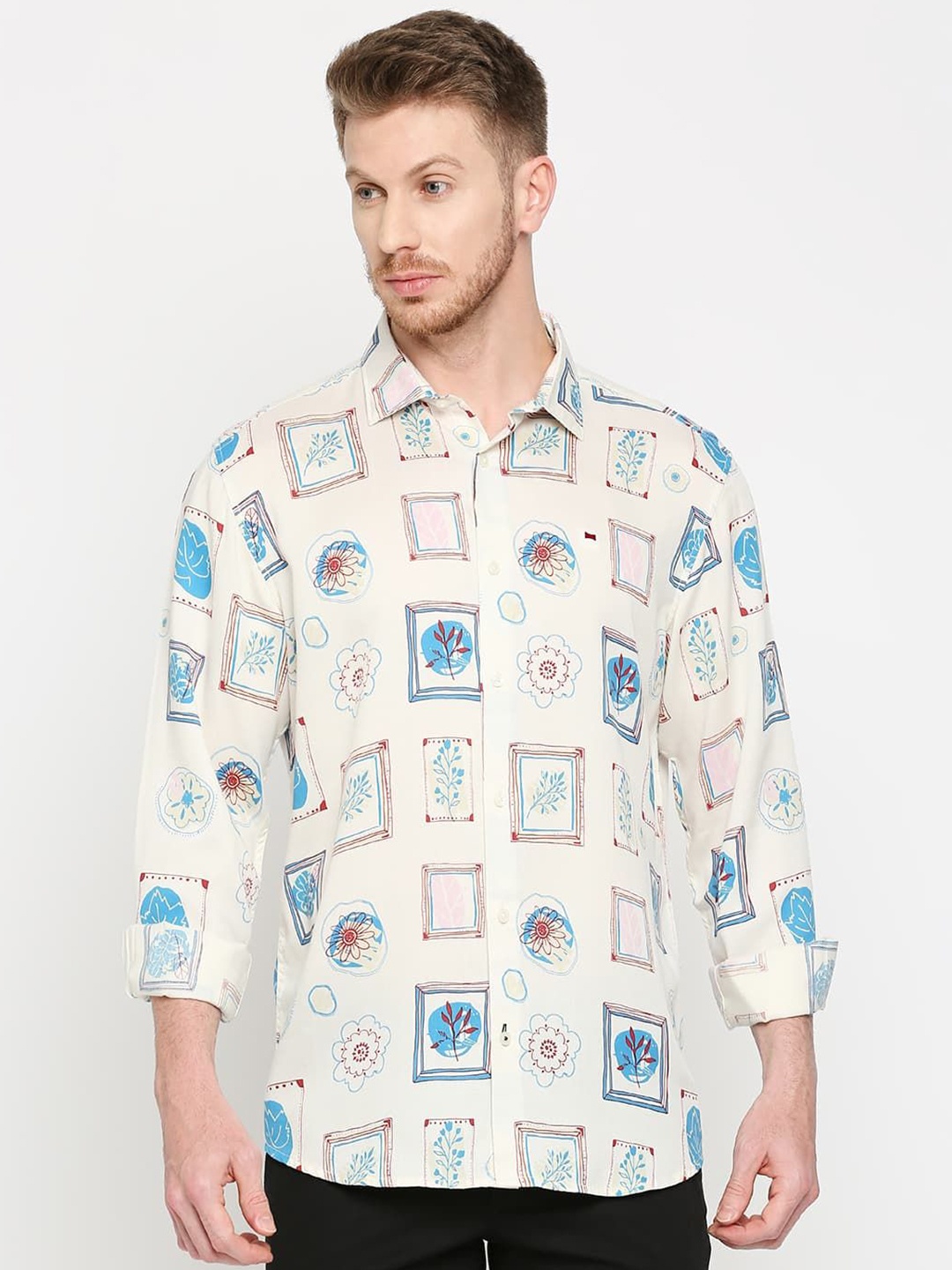 

Basics Men Slim Fit Opaque Printed Casual Shirt, Beige