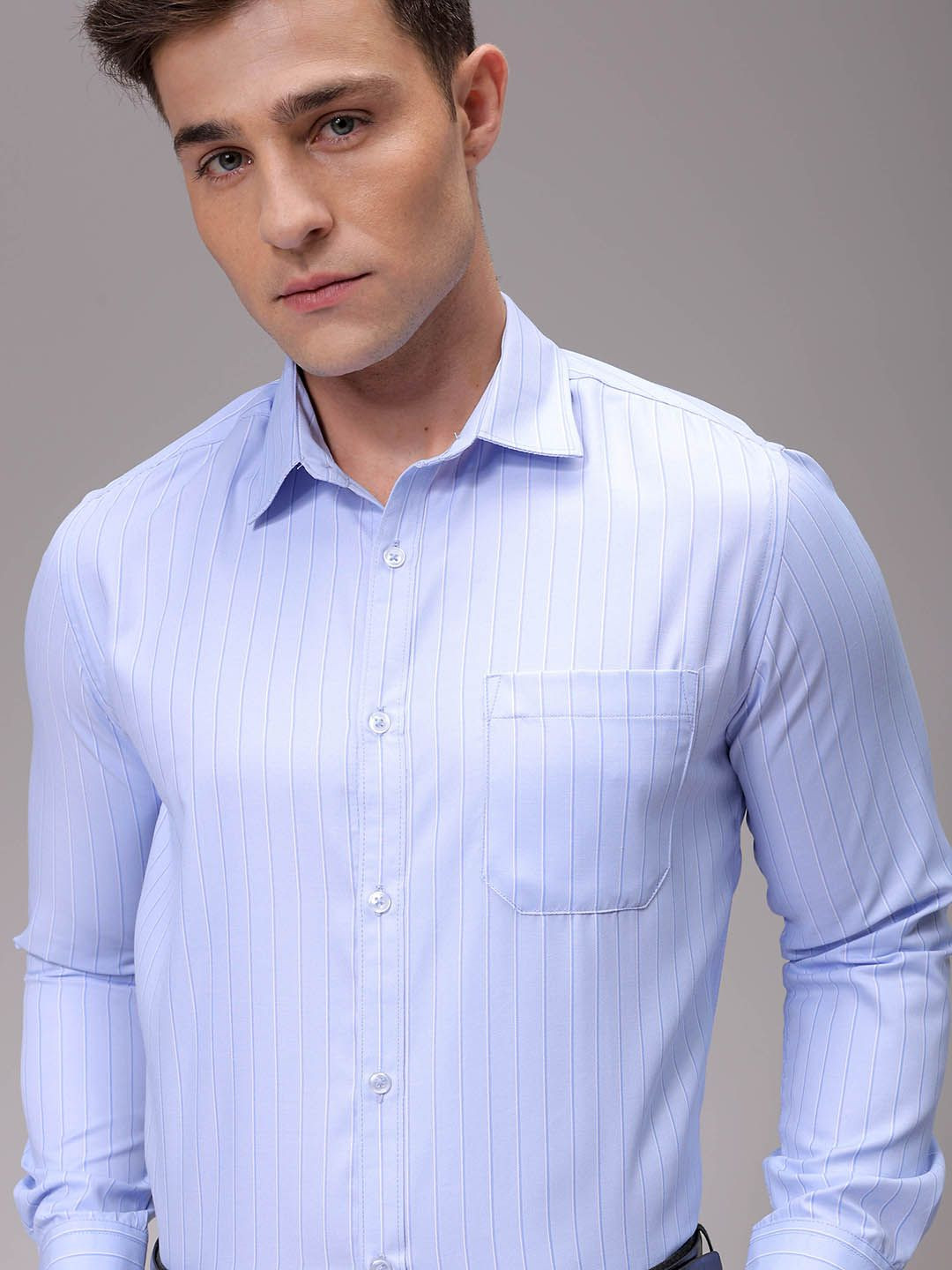 

The Indian Garage Co. X Luxe Men Slim Fit Multi Stripes Opaque Striped Formal Shirt, Blue