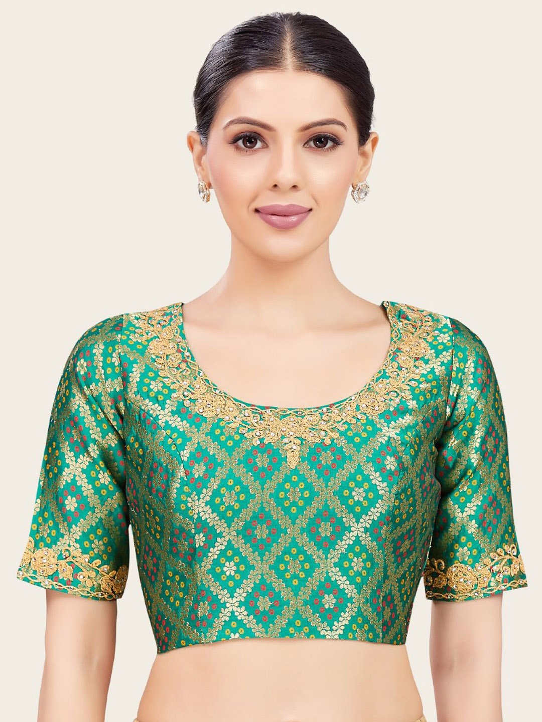 

Studio Shringaar Brocade Embroidered Saree Blouse, Green