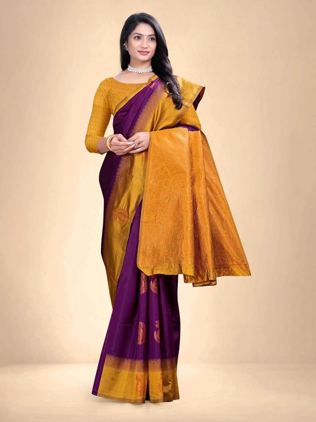 

Abhilasha Woven Design Zari Pure Silk Kanjeevaram Saree, Gold