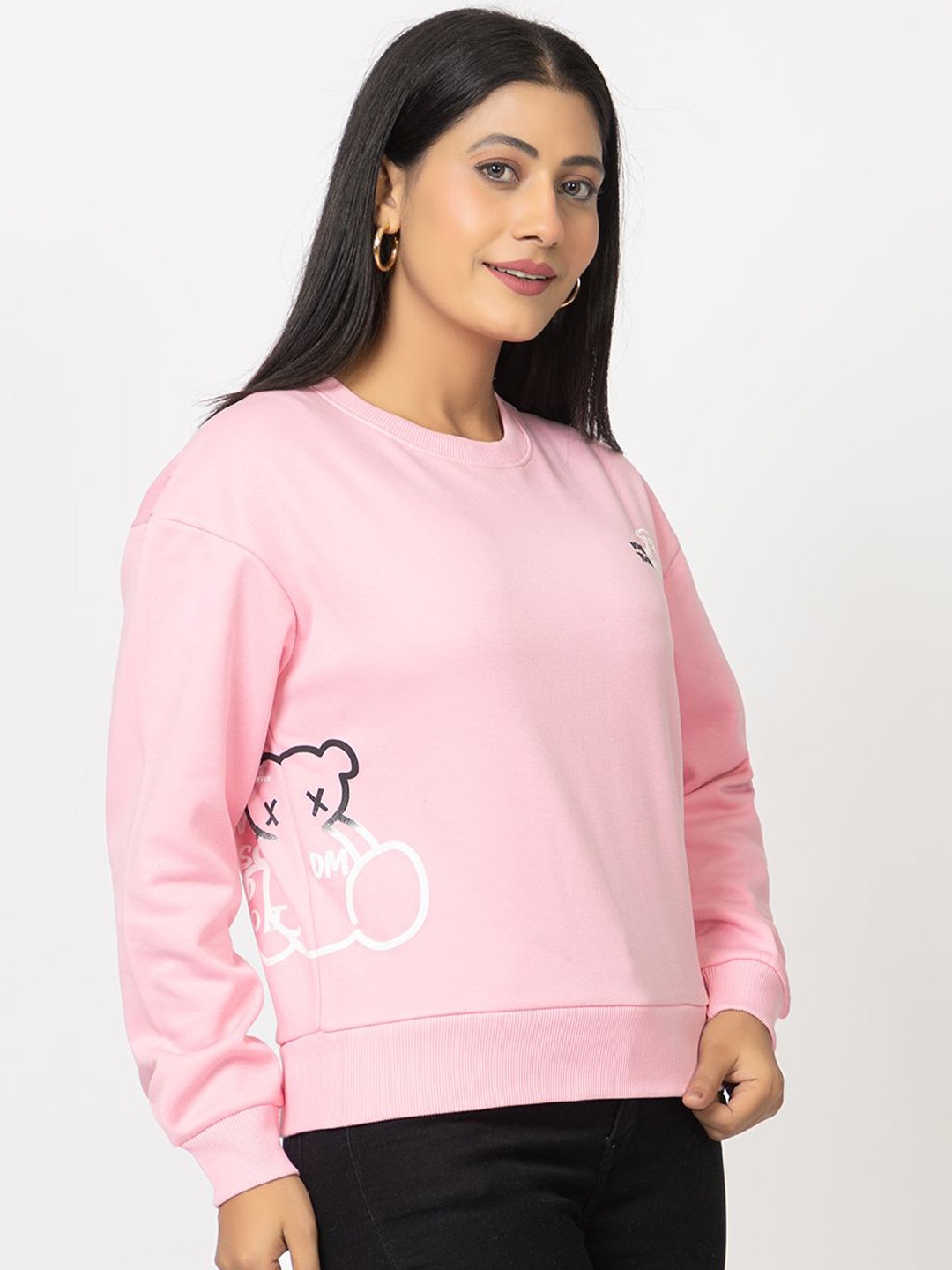 

Navsha Women Printed Hooded Sweatshirt, Pink