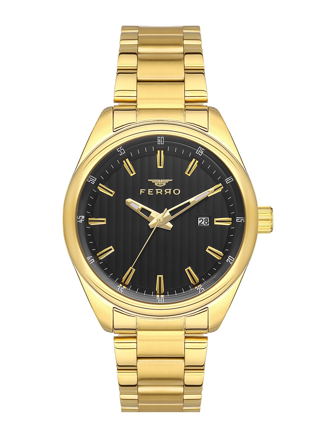 

Ferro Men Brass Dial & Stainless Steel Bracelet Style Straps Analogue Watch F11240A-B2, Black