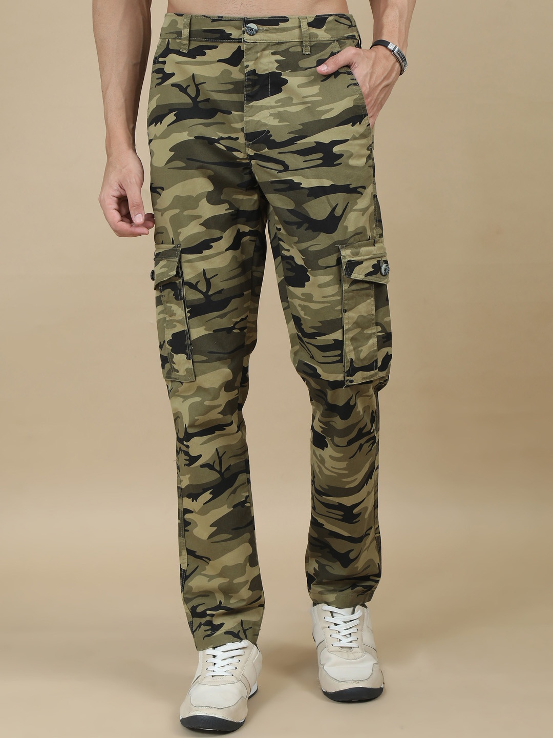 

RIGS AND RAGS Men Camouflage Printed Original Cargos Trousers, Beige