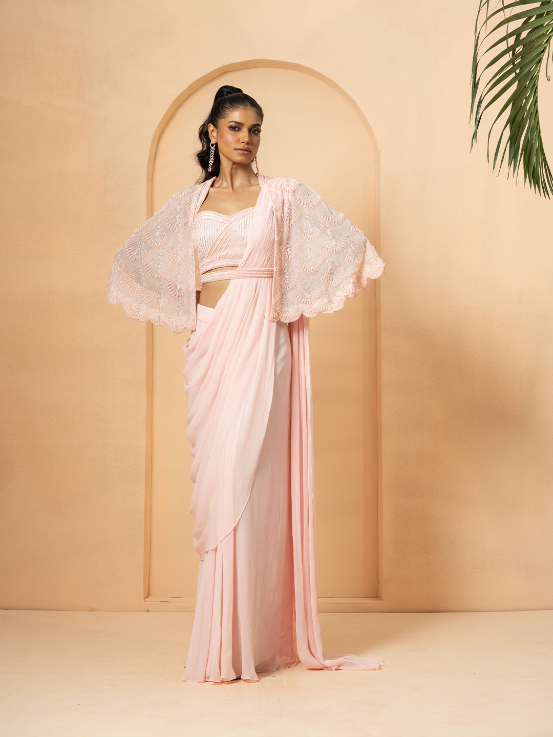 

Quench A Thirst Pure Georgette Ready to Wear Saree, Pink