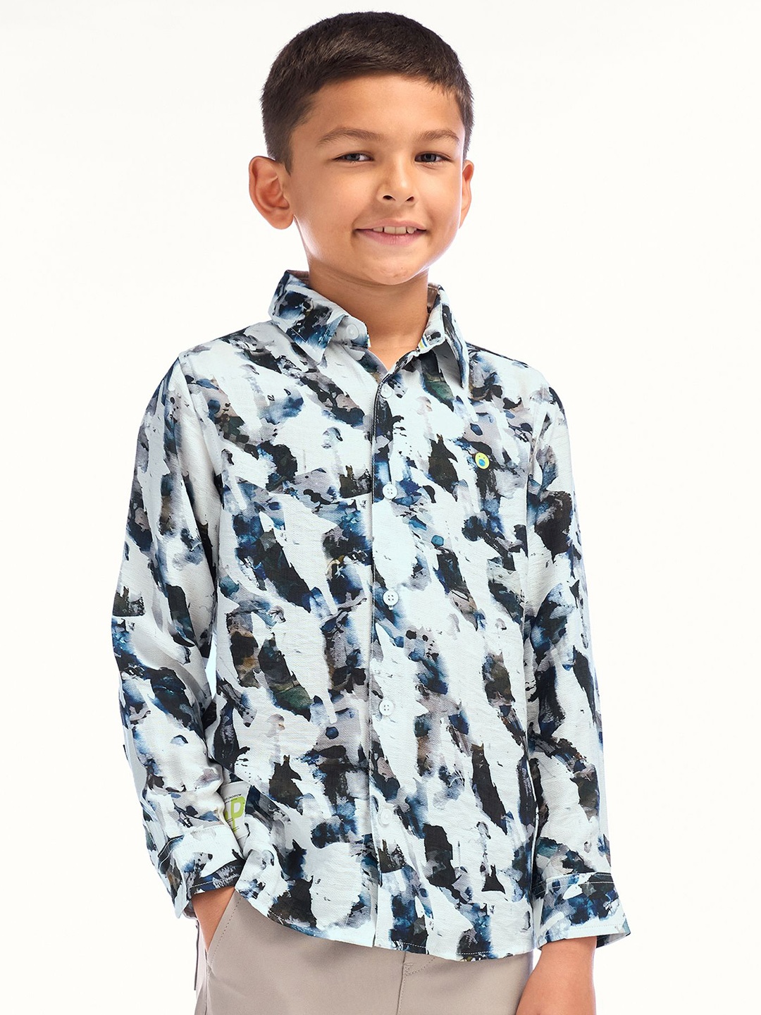 

NO MONDAYS Boys Abstract Printed Stretch Shirt, Blue