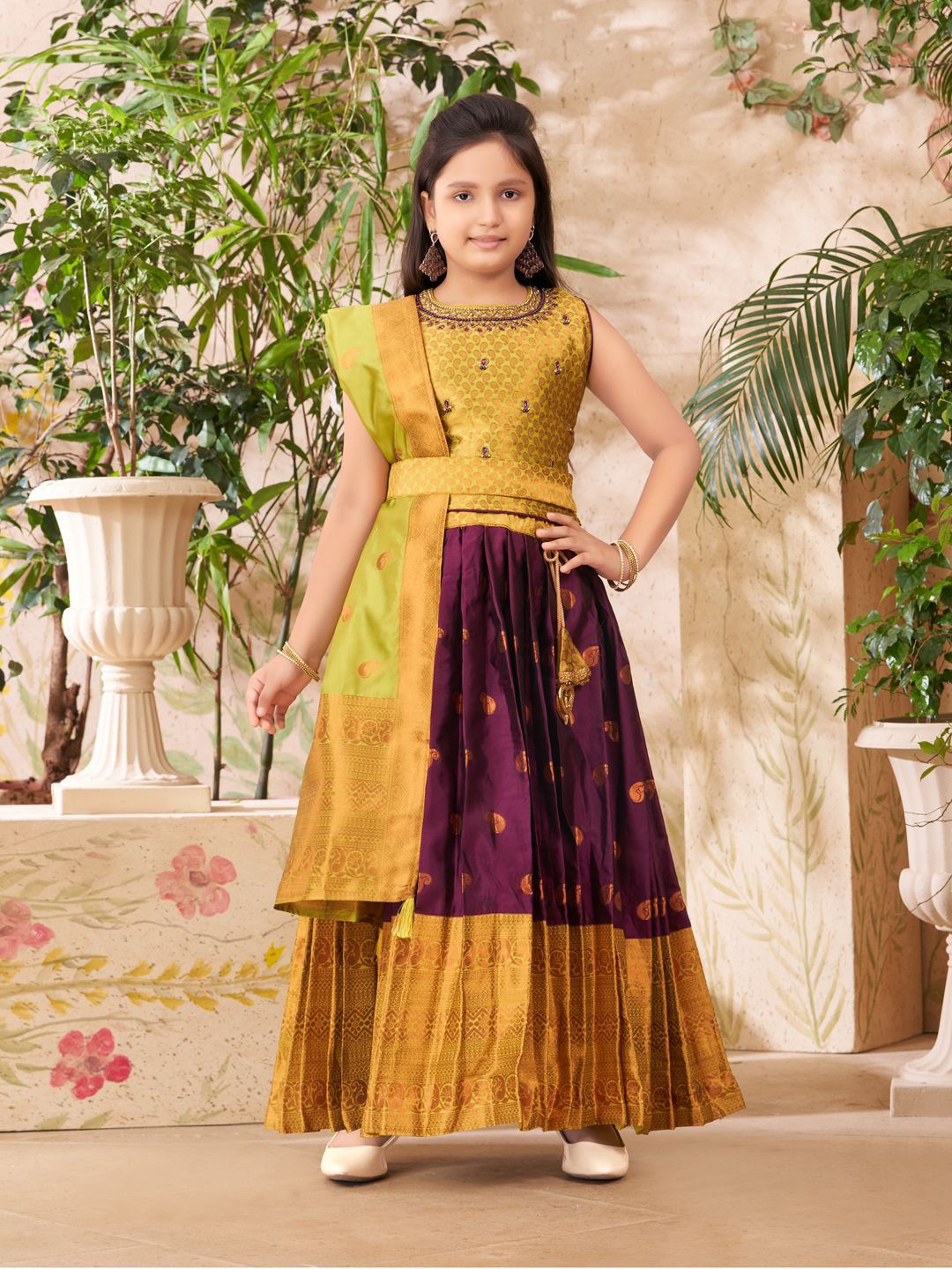 

BAESD Girls Embroidered Ready to Wear Lehenga & Blouse With Dupatta, Green