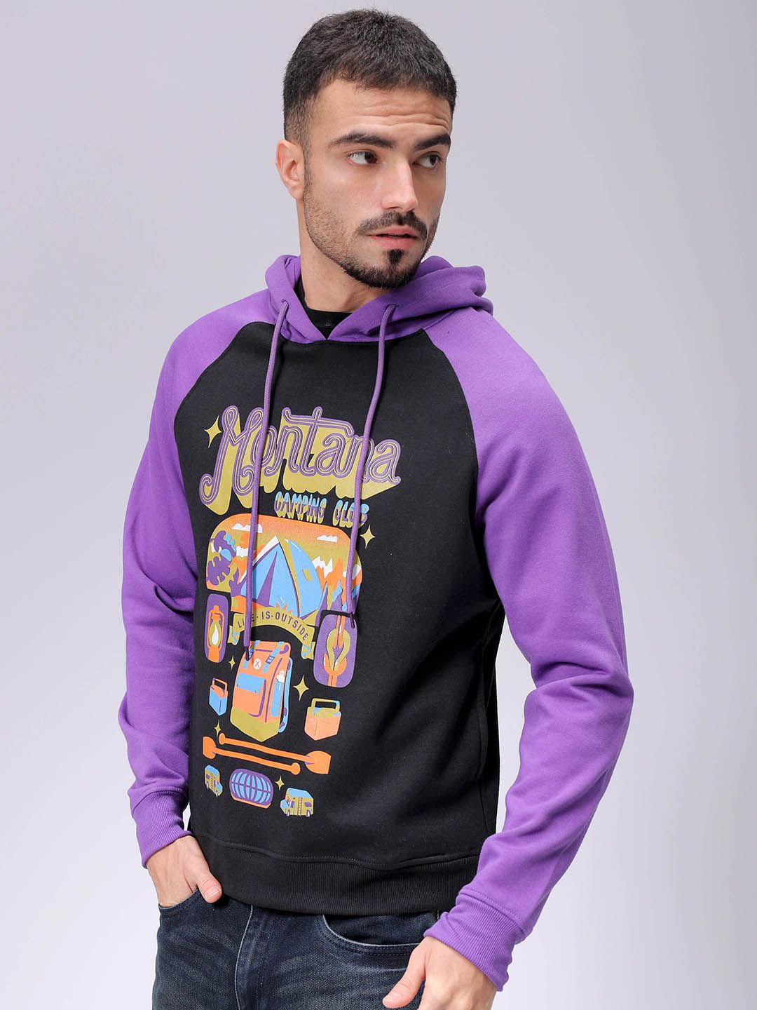 

The Indian Garage Co Men Printed Hooded Sweatshirt, Black