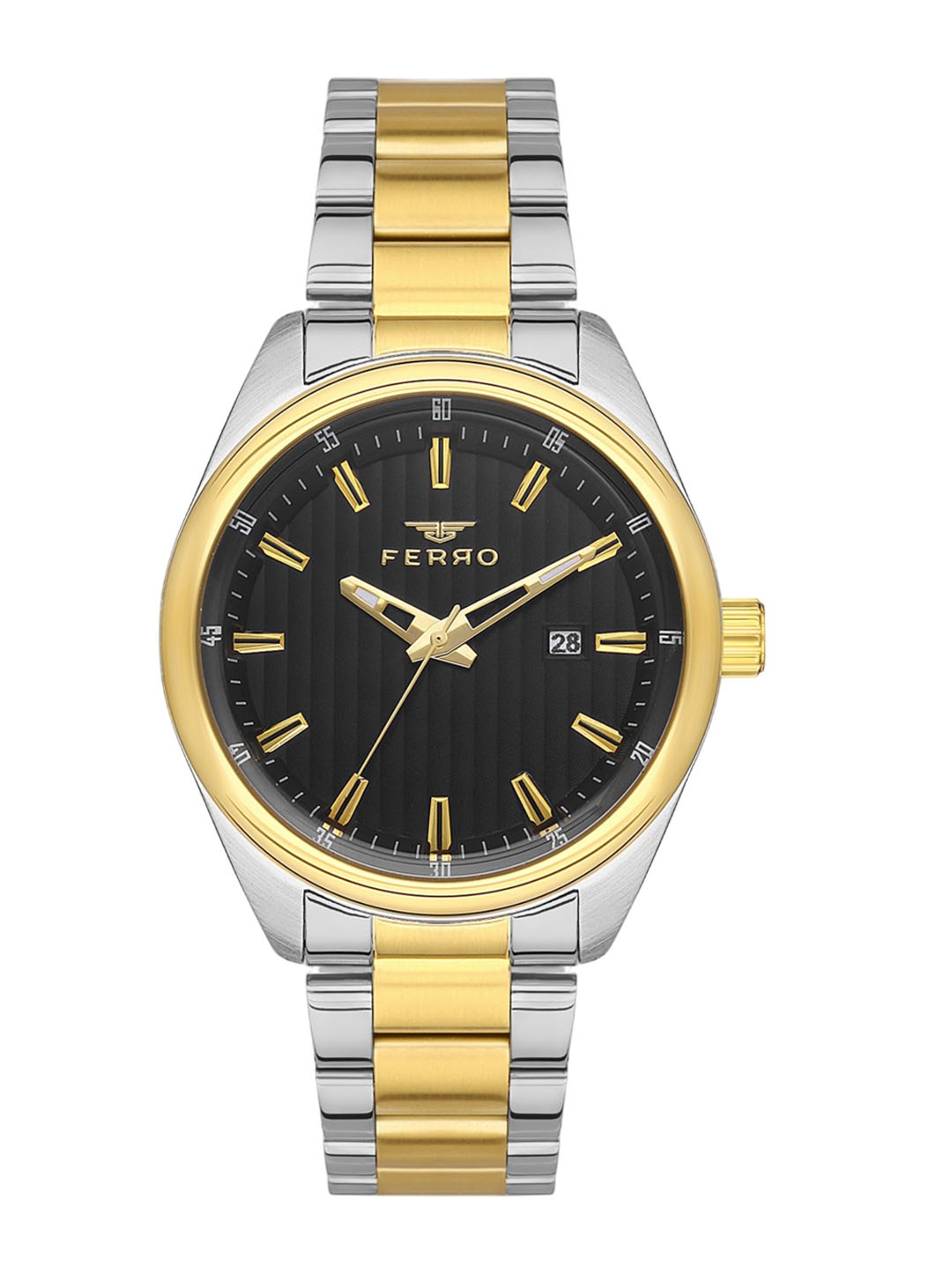 

Ferro Men Brass Dial & Stainless Steel Bracelet Style Straps Analogue Watch F11240A-D2, Black