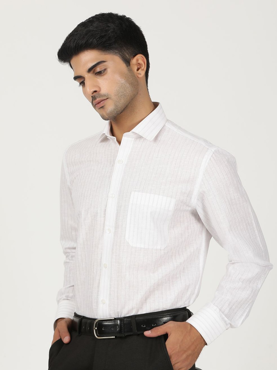 

Greenfibre Men Opaque Striped Formal Shirt, White