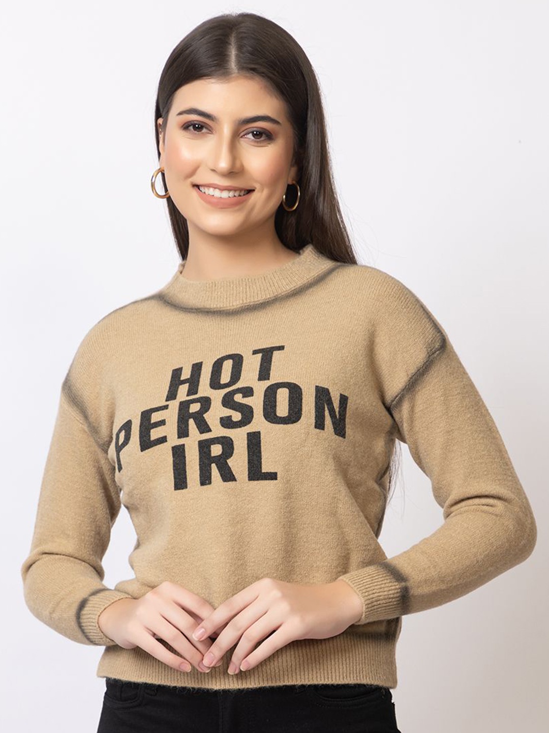 

Antiloop Women Printed Woollen Pullover, Beige