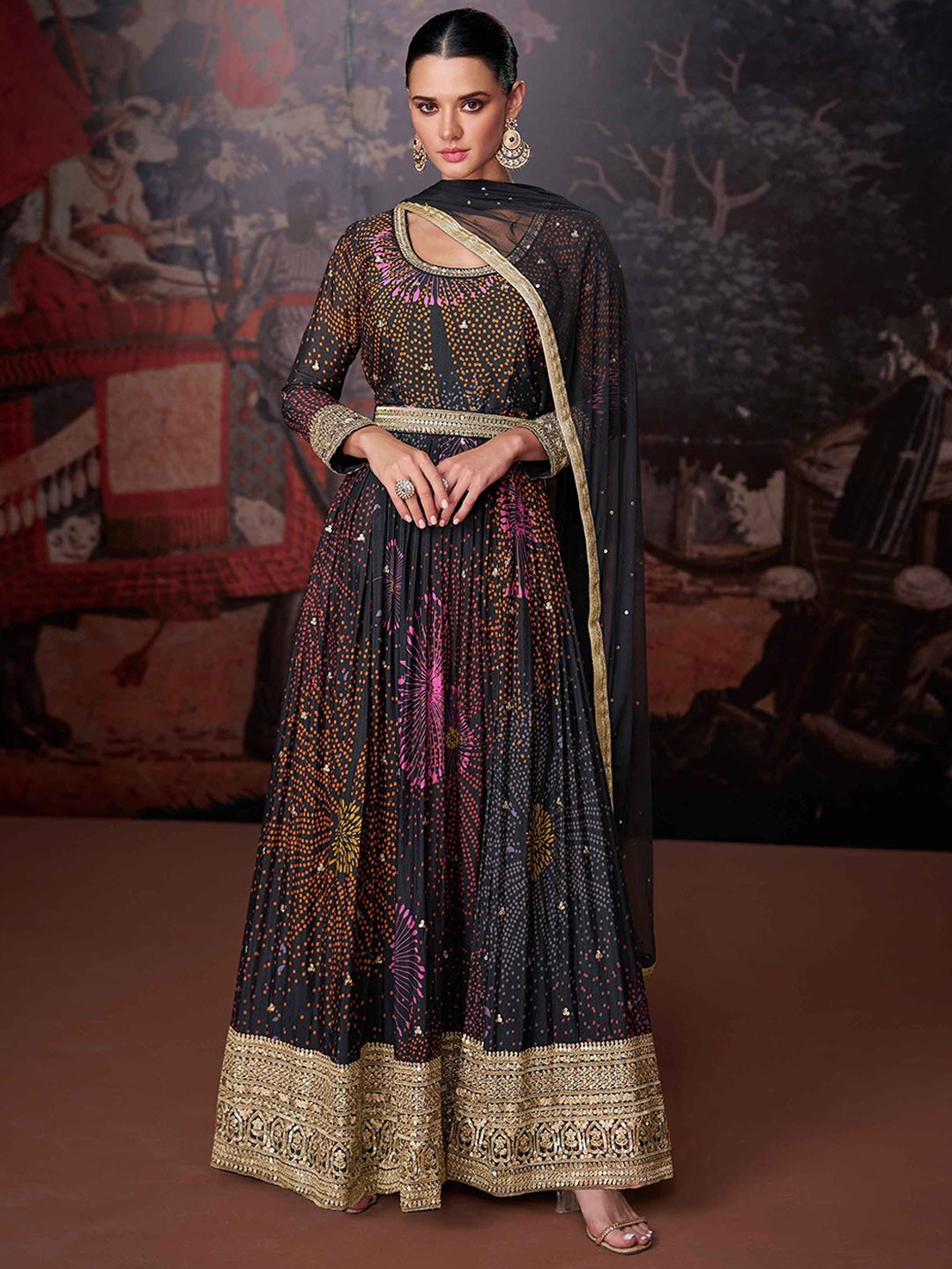 

Jaipur Kurti Embroidered Silk Georgette Semi-Stitched Dress Material, Black