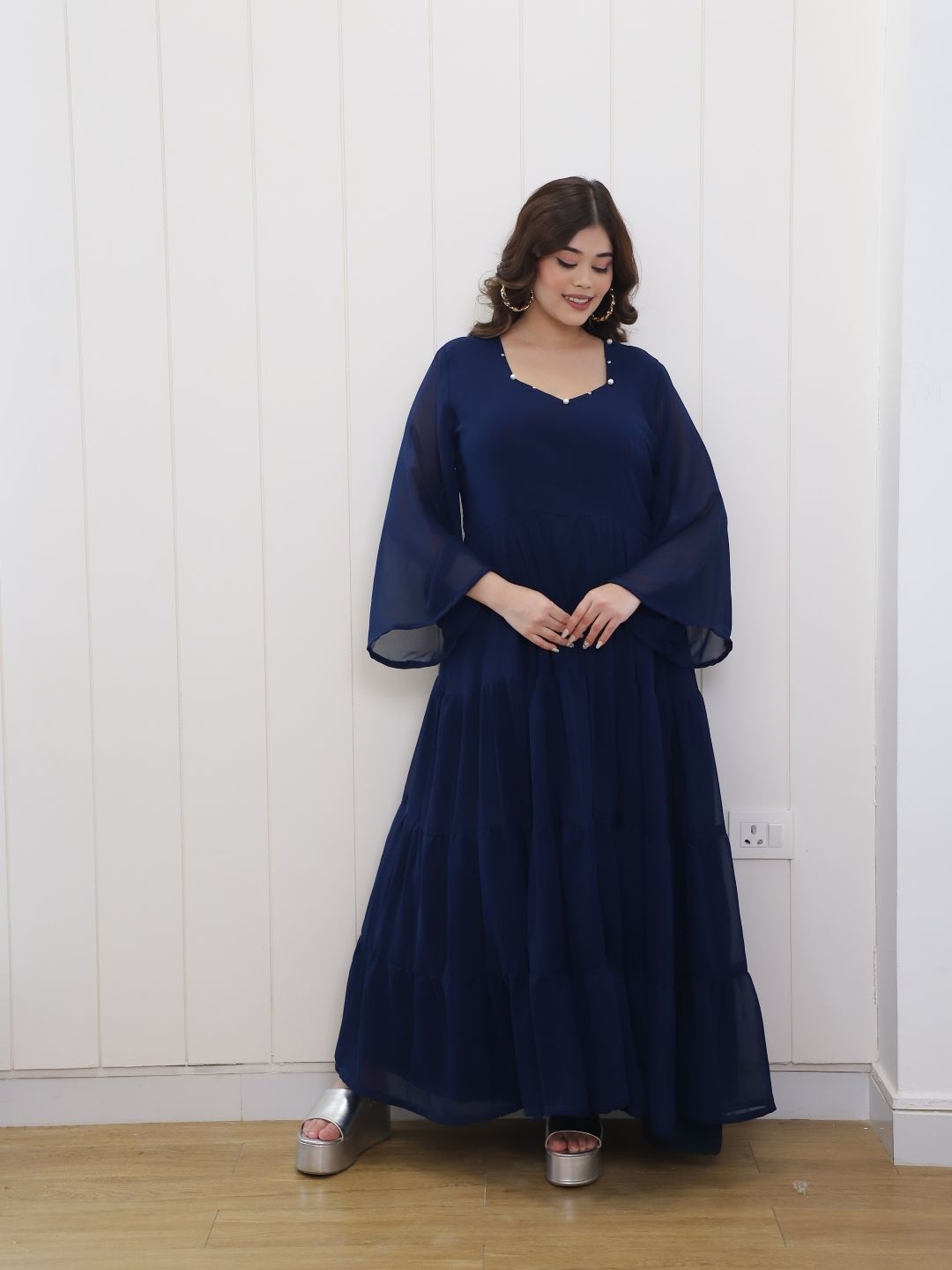 

Swadeshi Shringaar Women Flared Sleeve Maxi Dress, Blue