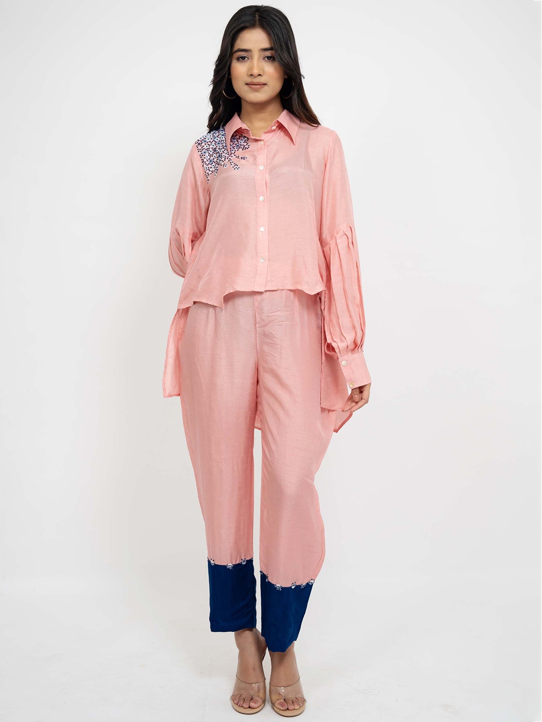 

AFFAIRE'S BY LEVELL5 Shirt Collar Neck Tunic With Trousers Co-Ords, Peach