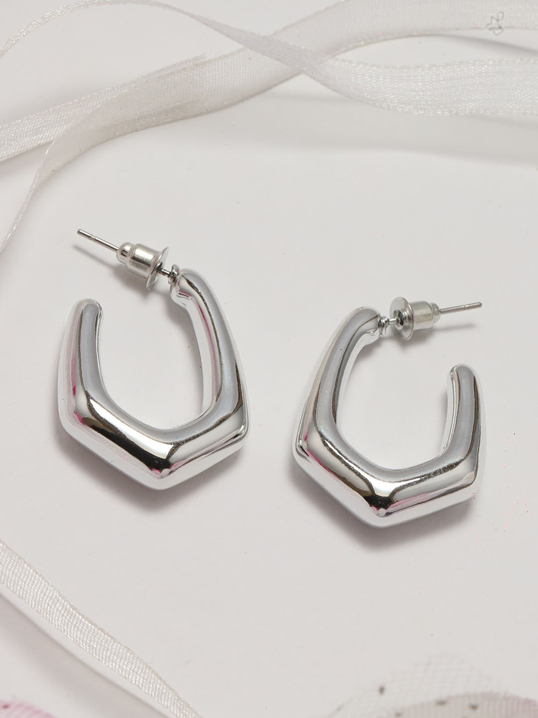 

Maansh Contemporary Half Hoop Earrings, Silver