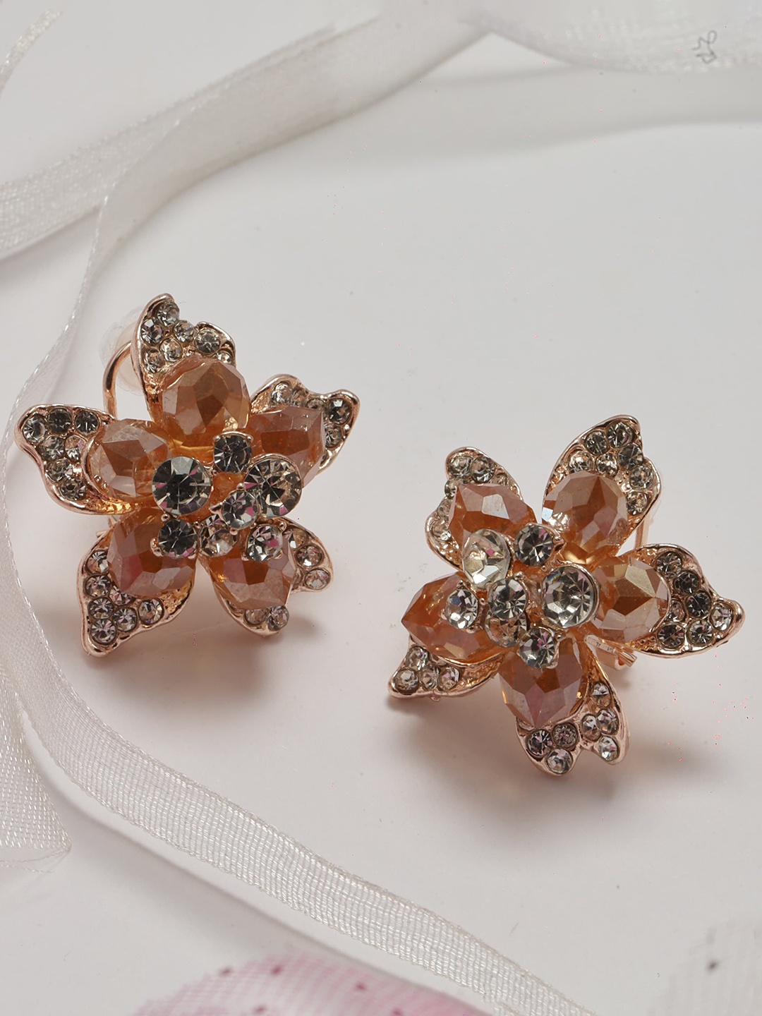 

Maansh Rose Gold Plated Artificial Stones Contemporary Studs Earrings, Orange