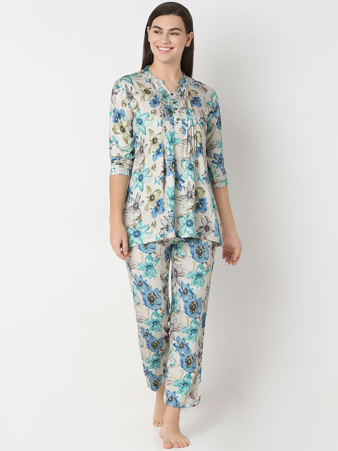 

Juliet Women Floral Printed Night suit, Blue