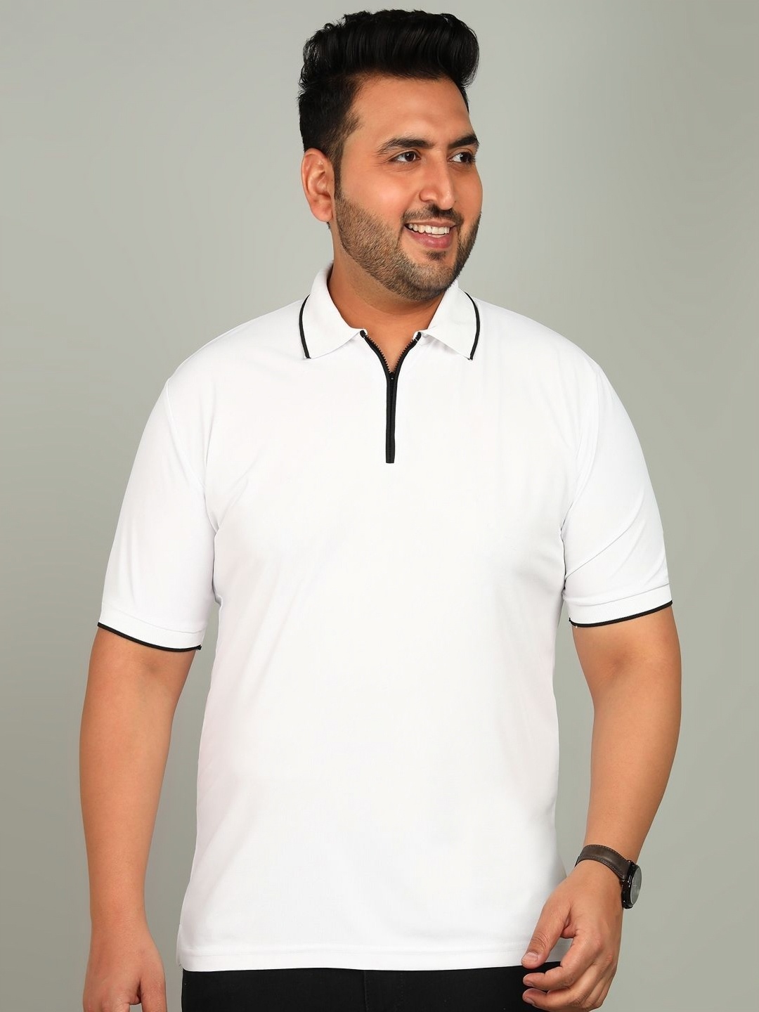 

METRONAUT PLUS Men Plus Size Solid Polo Collar T-shirt, White