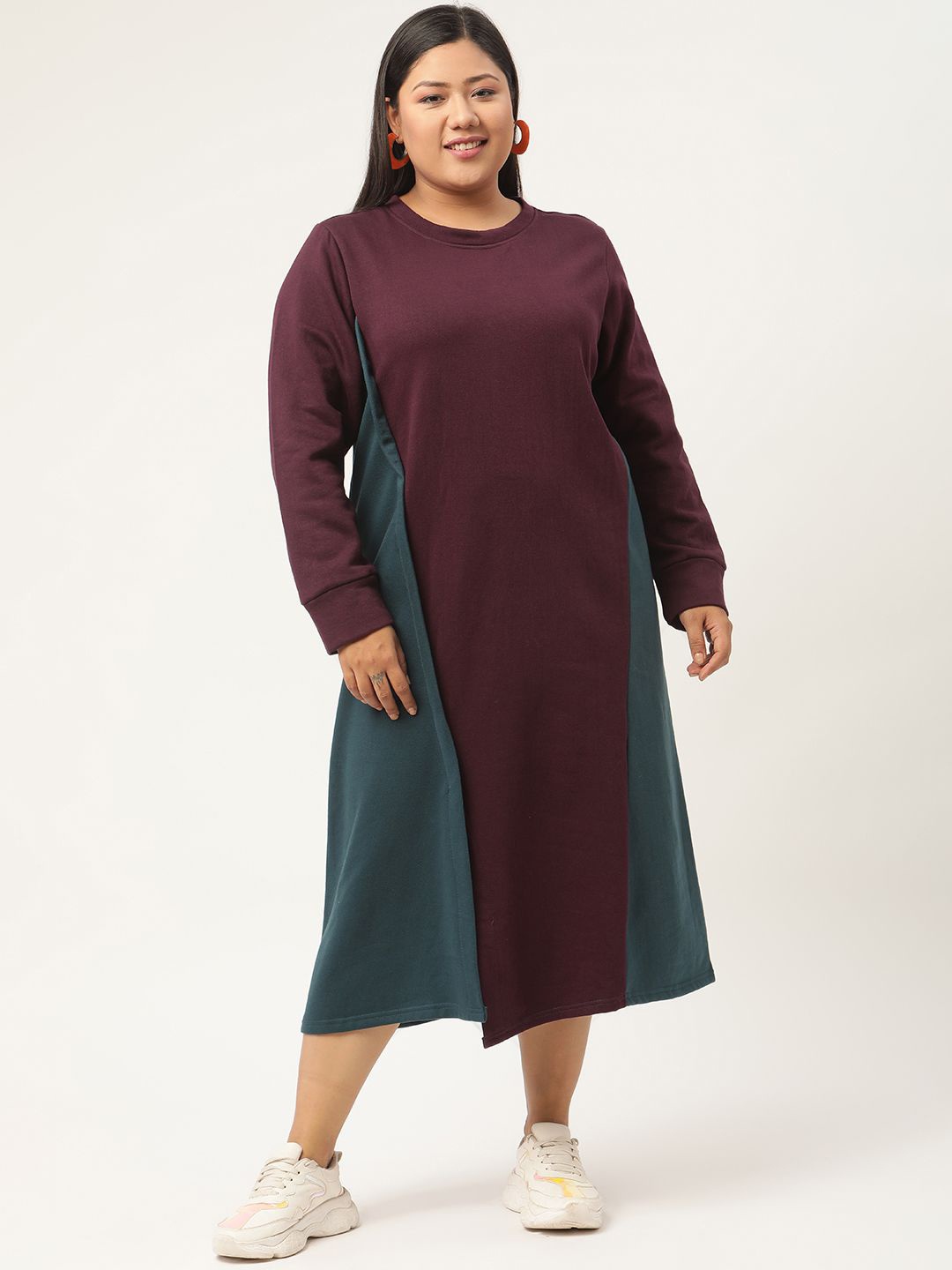 

theRebelinme Colourblocked A-Line Midi Dress, Burgundy
