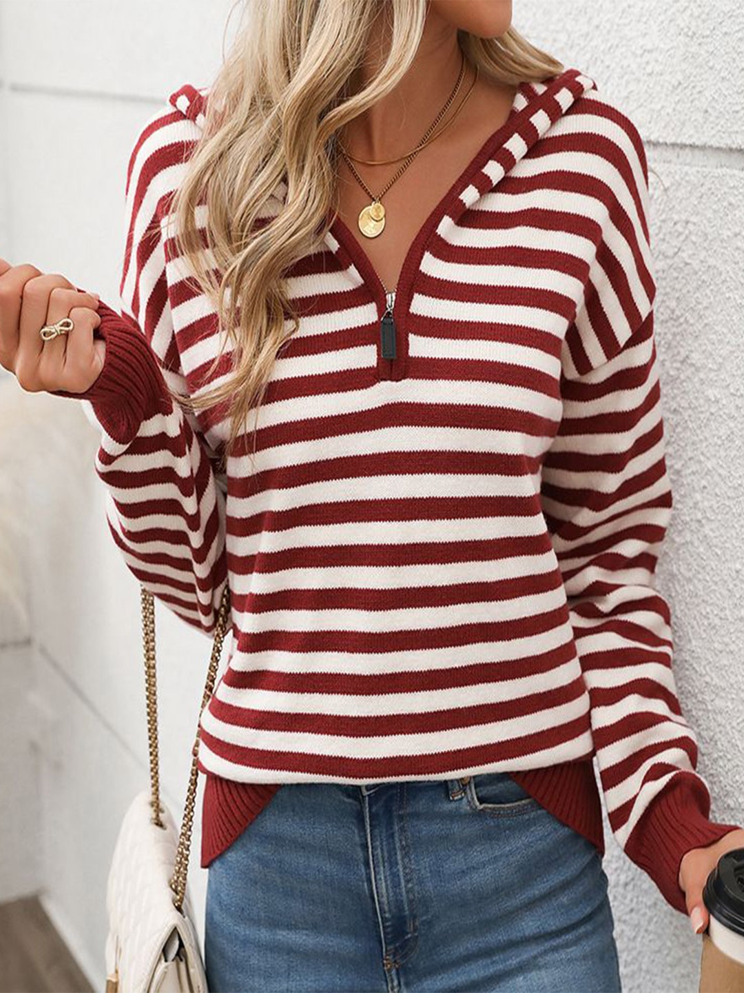

StyleCast Women Striped Pullover, White