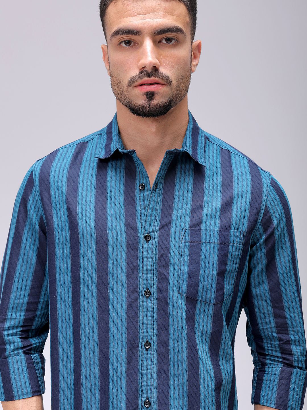 

The Indian Garage Co Men Slim Fit Multi Stripes Opaque Striped Casual Shirt, Blue