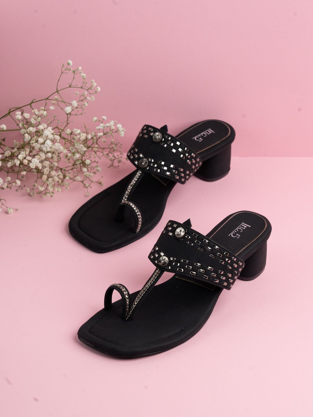 

Inc 5 Women Embellished Ethnic Block Sandals, Black