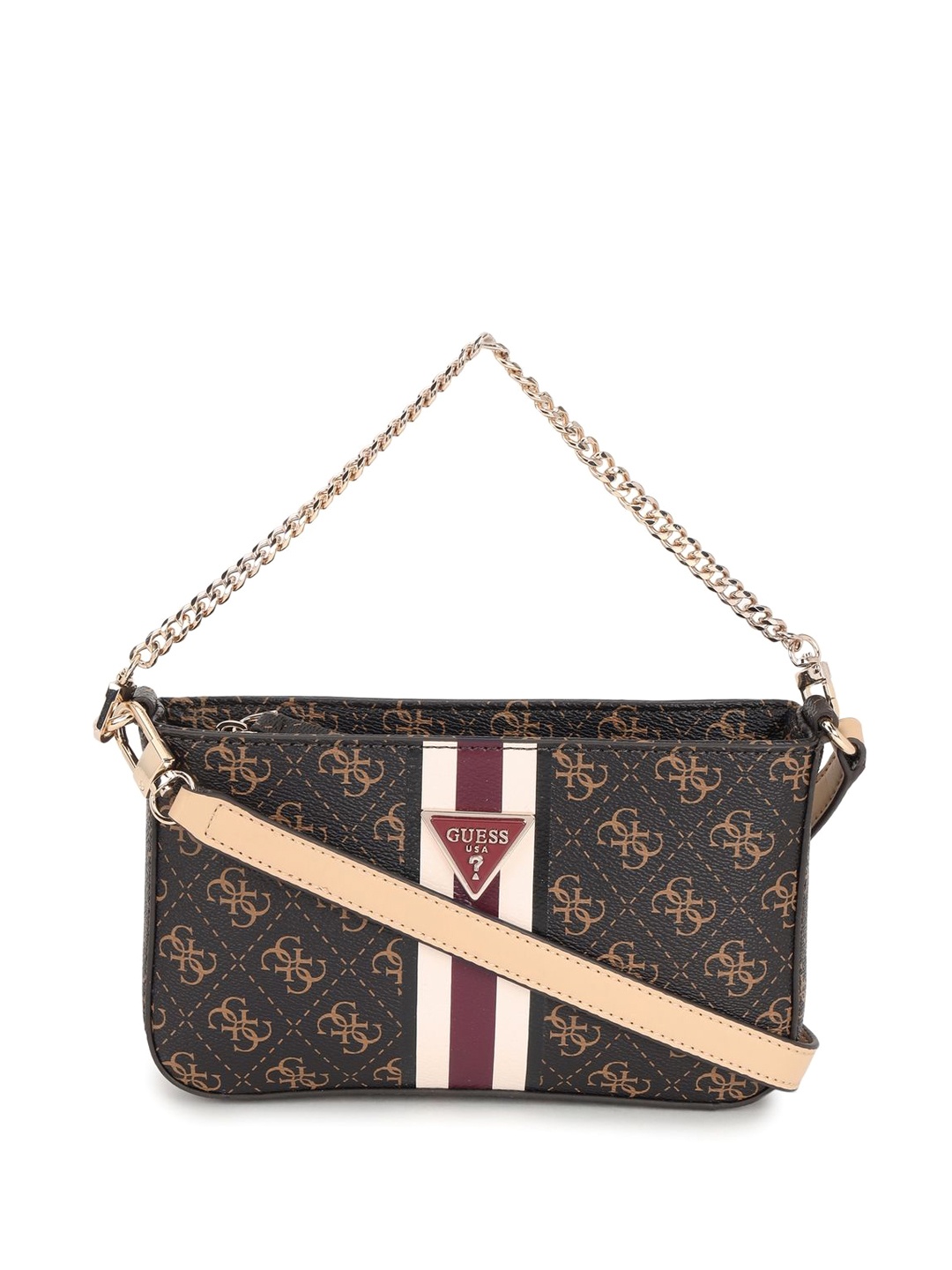 

GUESS Printed PU Structured Shoulder Bag, Brown