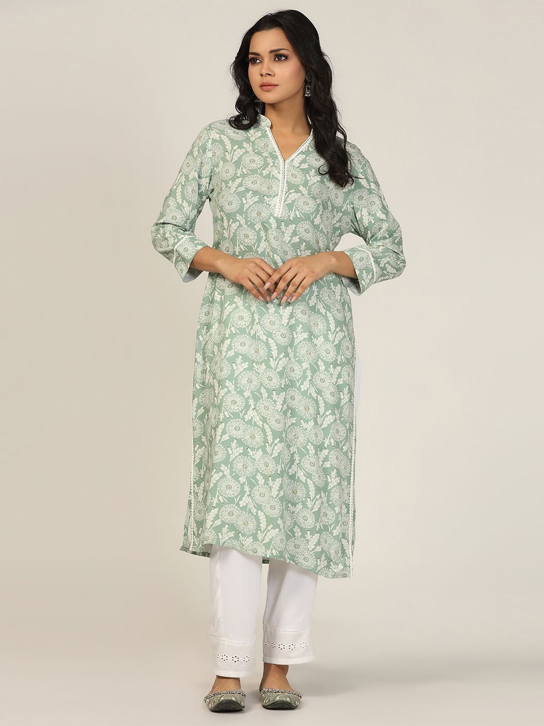 

Mustard Floral Printed Kurta, Green