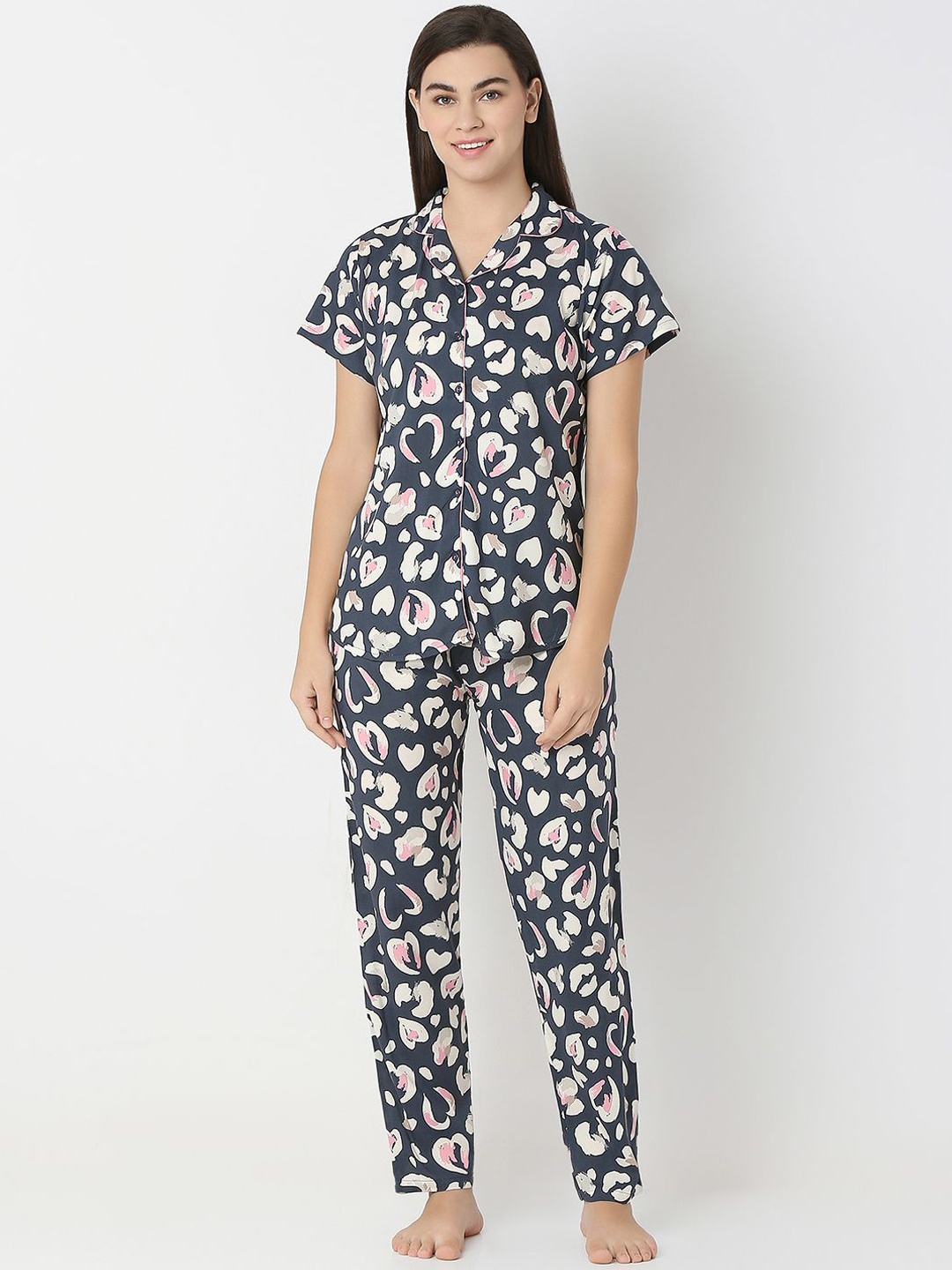 

Juliet Women Pure Cotton Printed Night suit, Blue