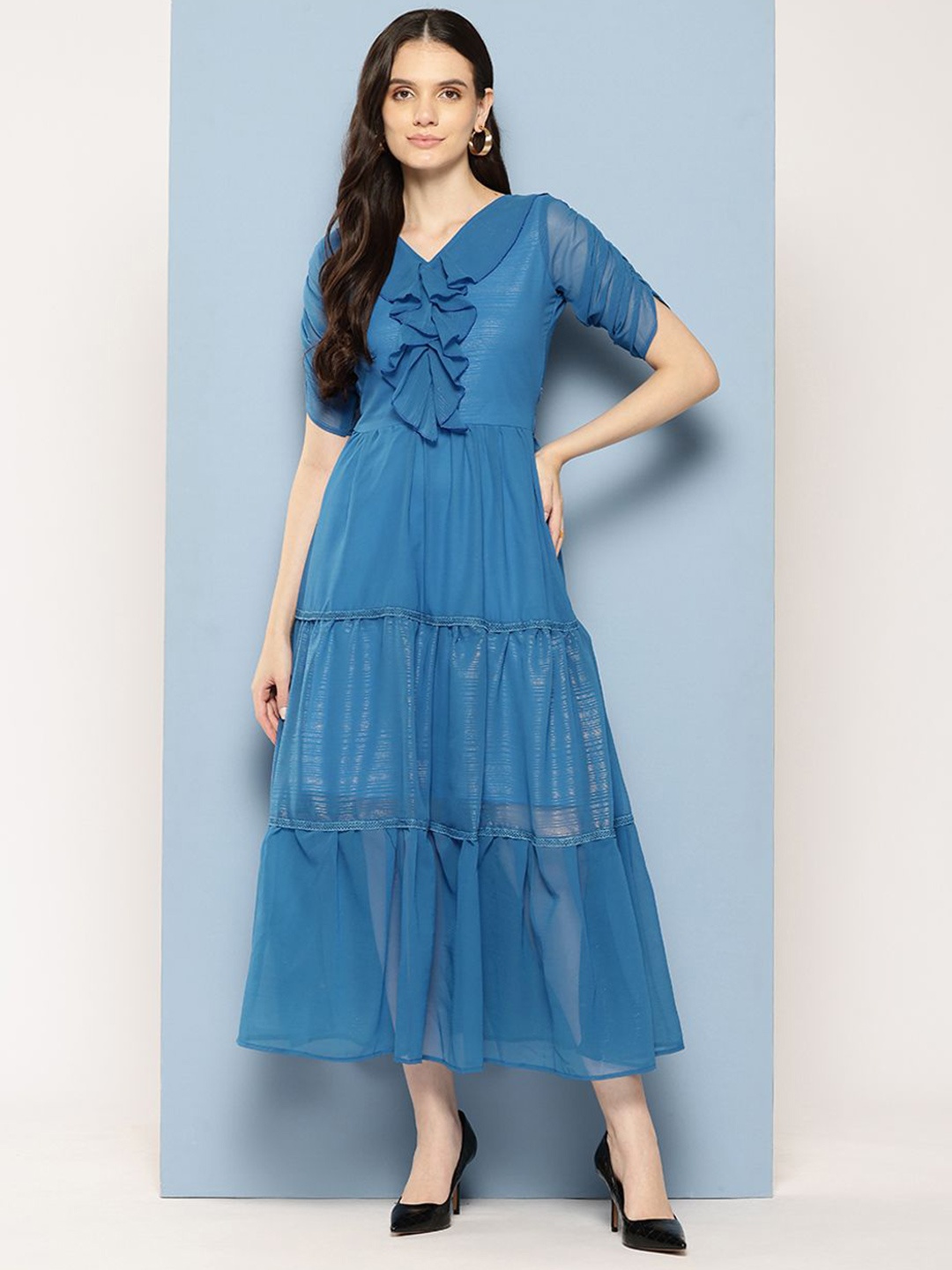 

BAESD Flared Sleeve Georgette Maxi Dress, Blue