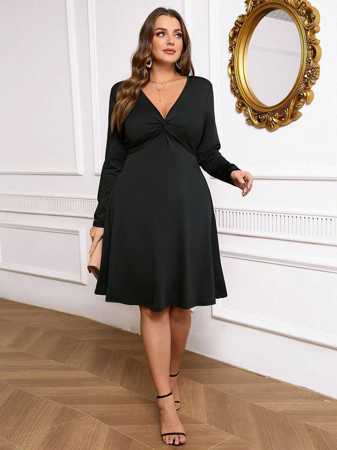 

JC Mode Women V-Neck Fit & Flare Dress, Black