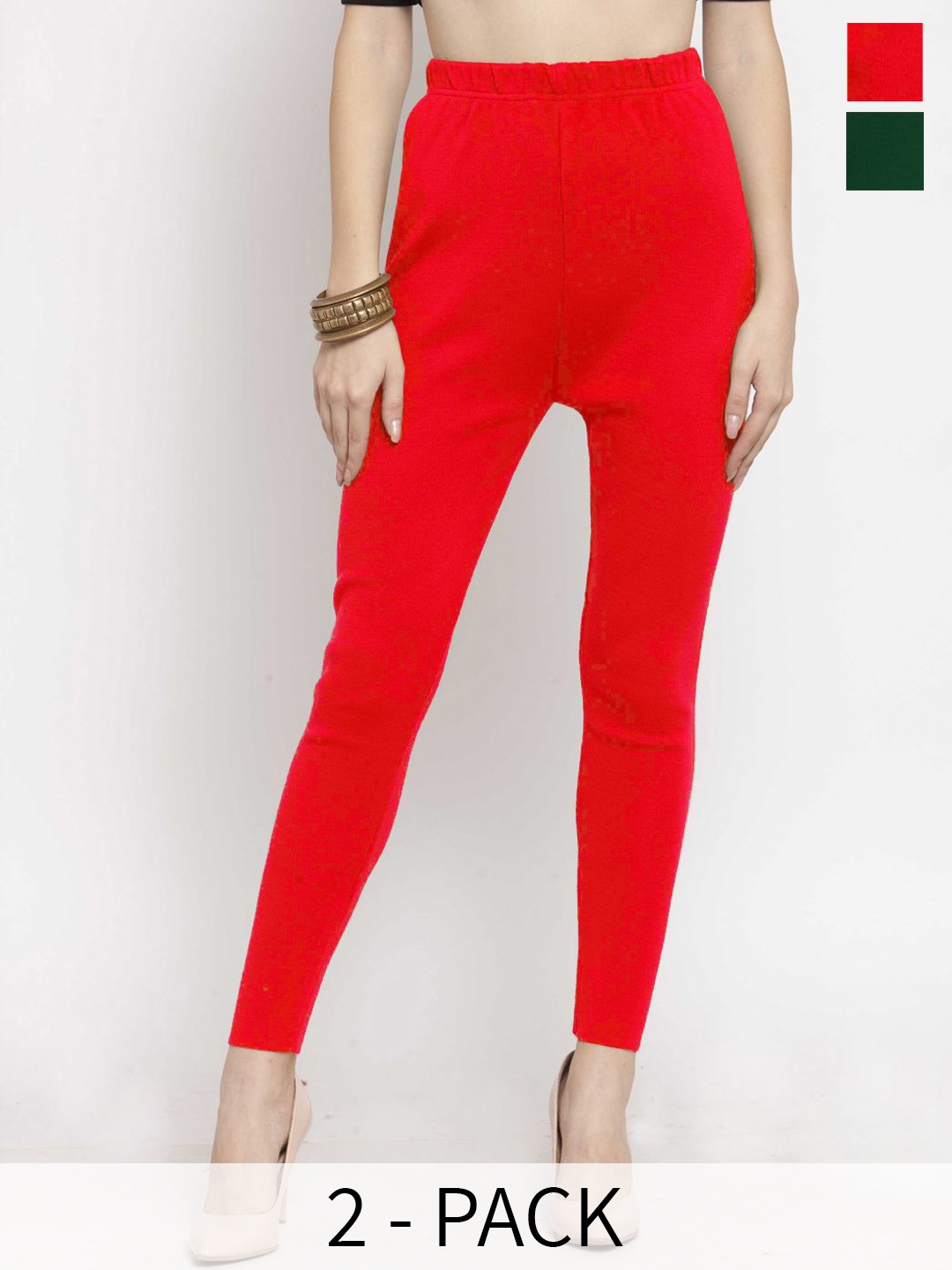 

Castle Lifestyle Pack Of 2 Mid-Rise Ankle-Length Leggings, Red
