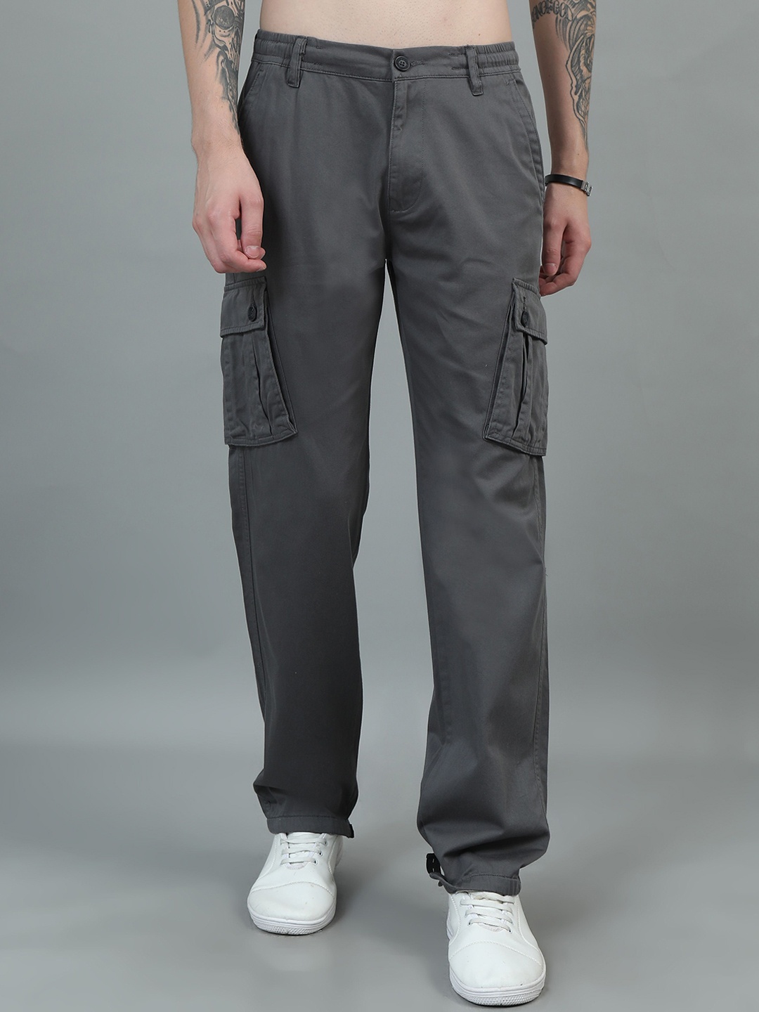 

RIGS AND RAGS Men Relaxed Loose Fit Cargos Trousers, Grey