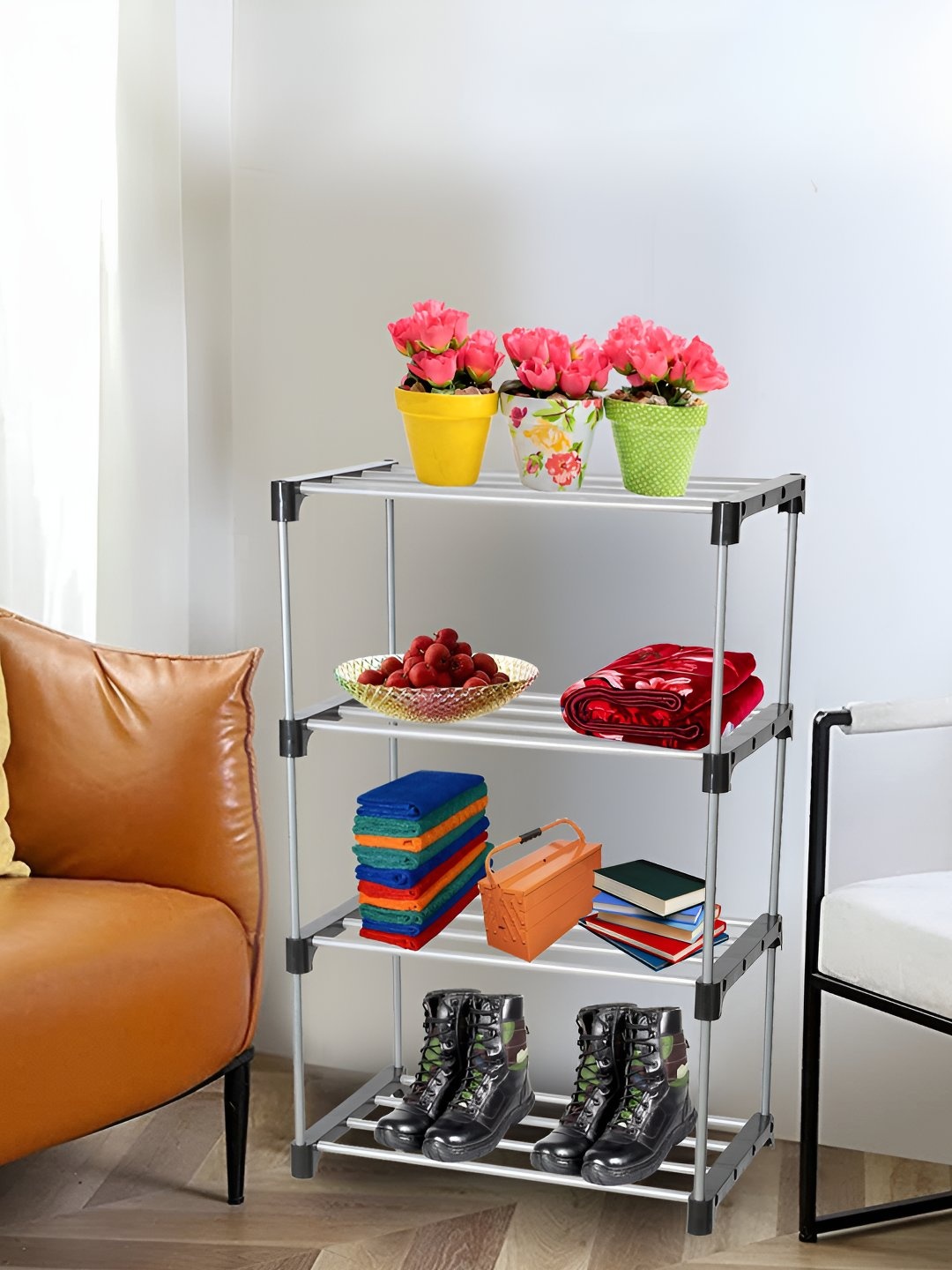 

Decent Hut Black & Grey 4- Tier Stainless Steel Rectangle Shoe Rack
