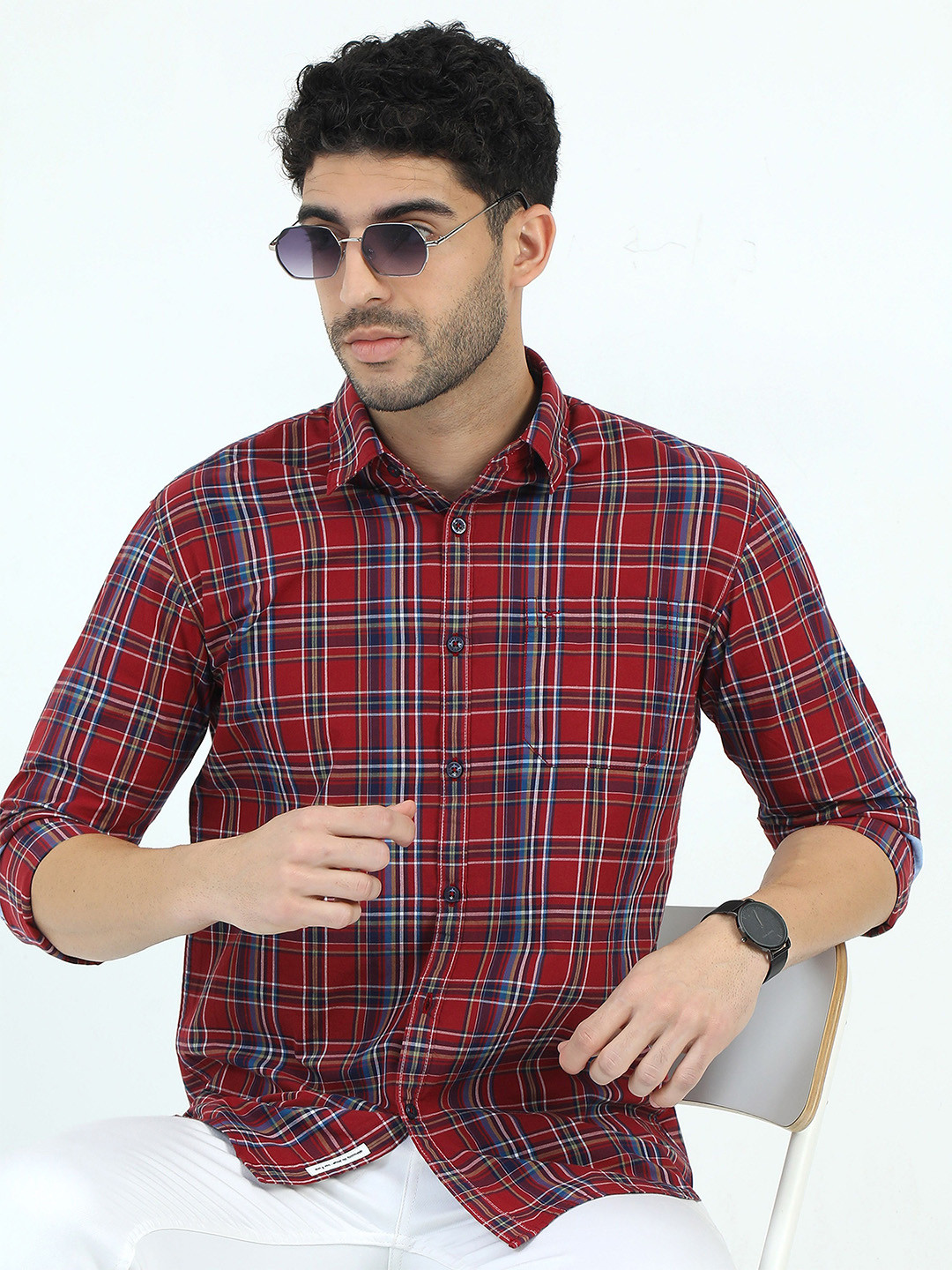 

RIGS AND RAGS Men Classic Tartan Checks Opaque Checked Casual Shirt, Red