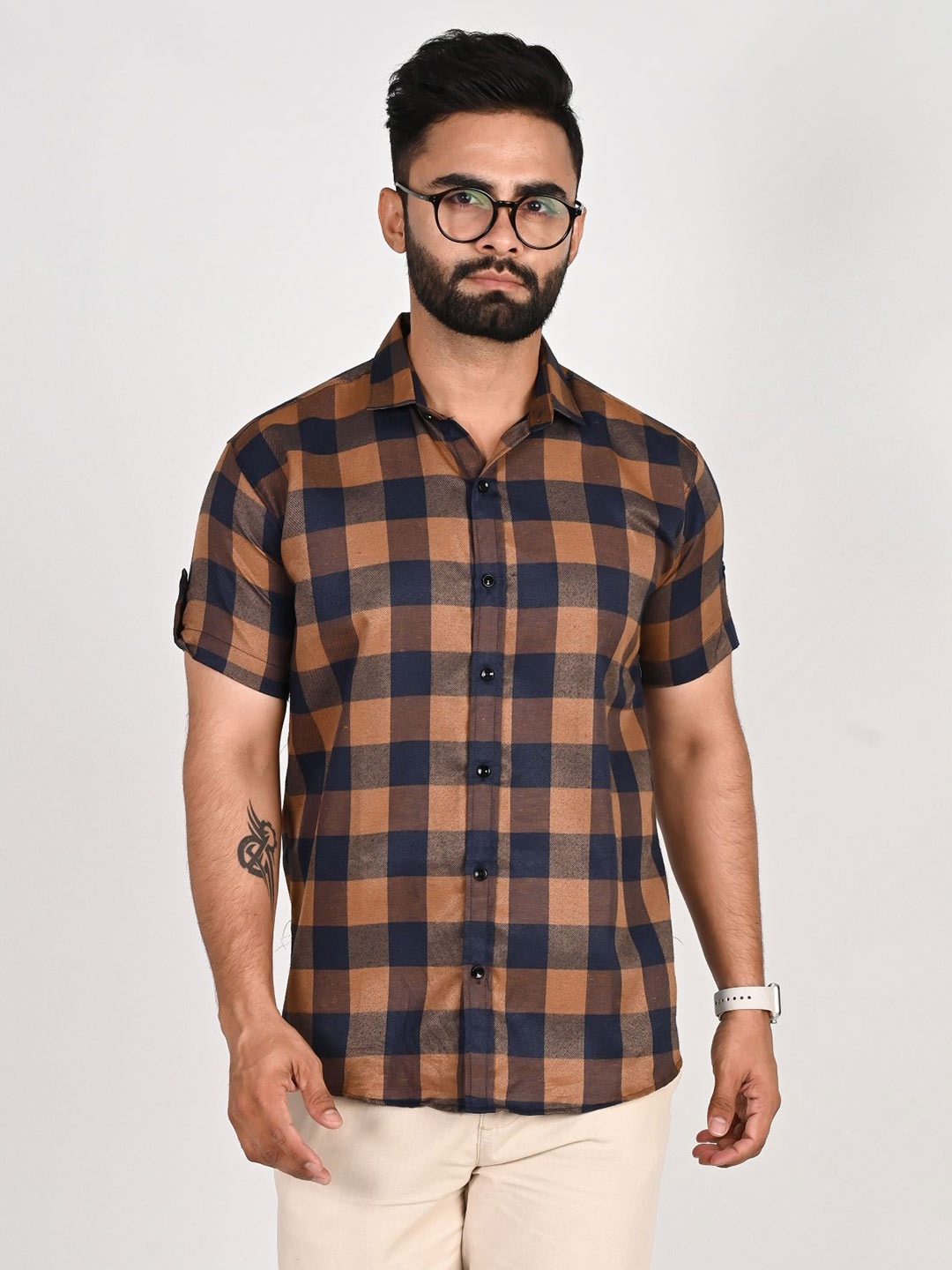 

Tanip Men Sheer Checked Casual Shirt, Brown