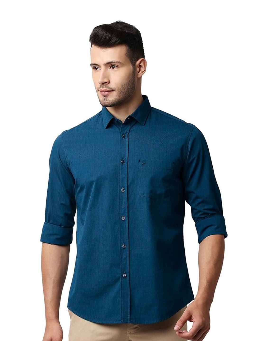 

Basics Men Slim Fit Opaque Casual Shirt, Turquoise blue