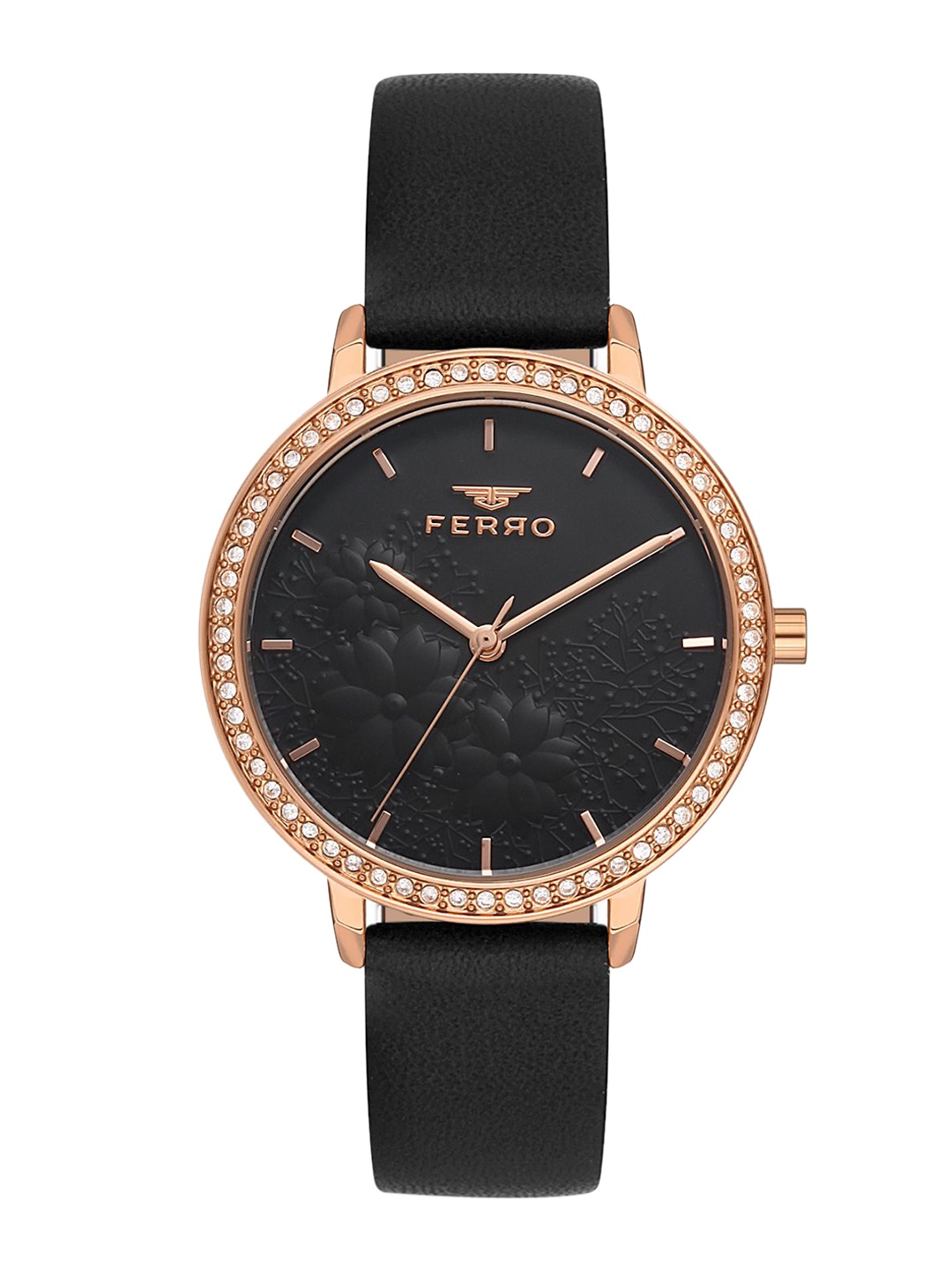 

Ferro Women Brass Dial & Leather Straps Analogue Watch FL21242B-R, Black