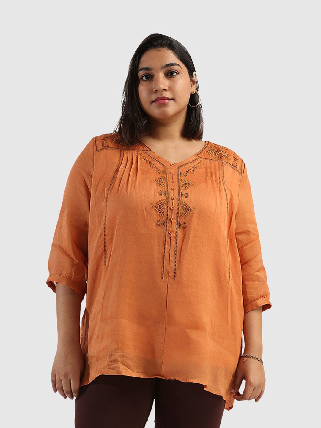 

Presence Embroidered Linen Top, Orange