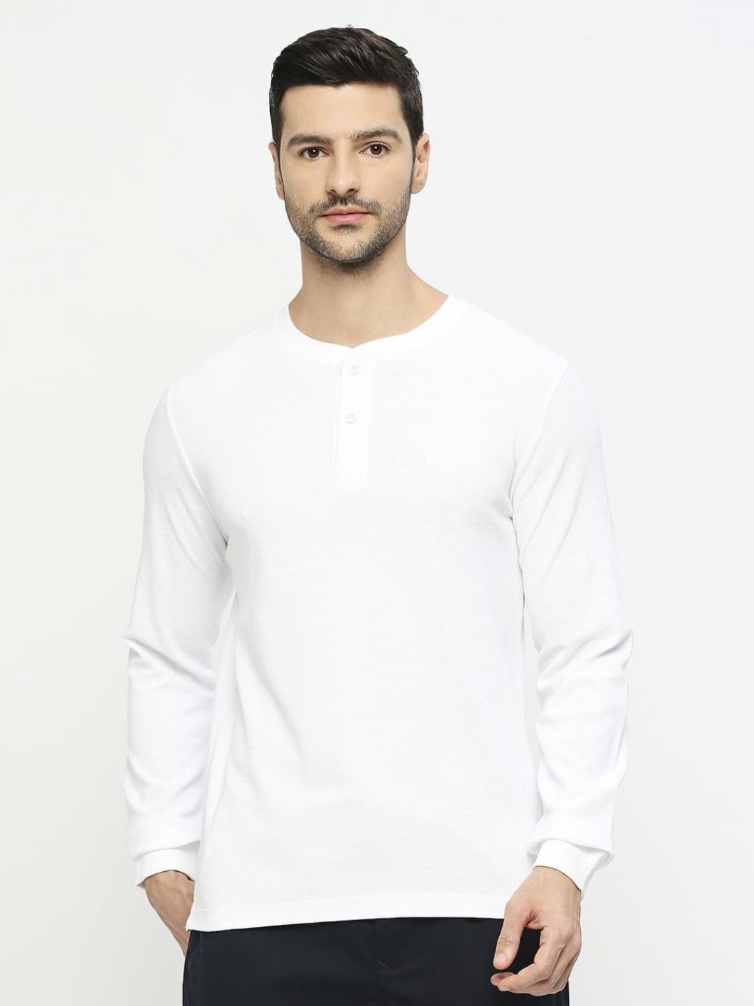 

Basics Men Henley Neck Applique Slim Fit T-shirt, White