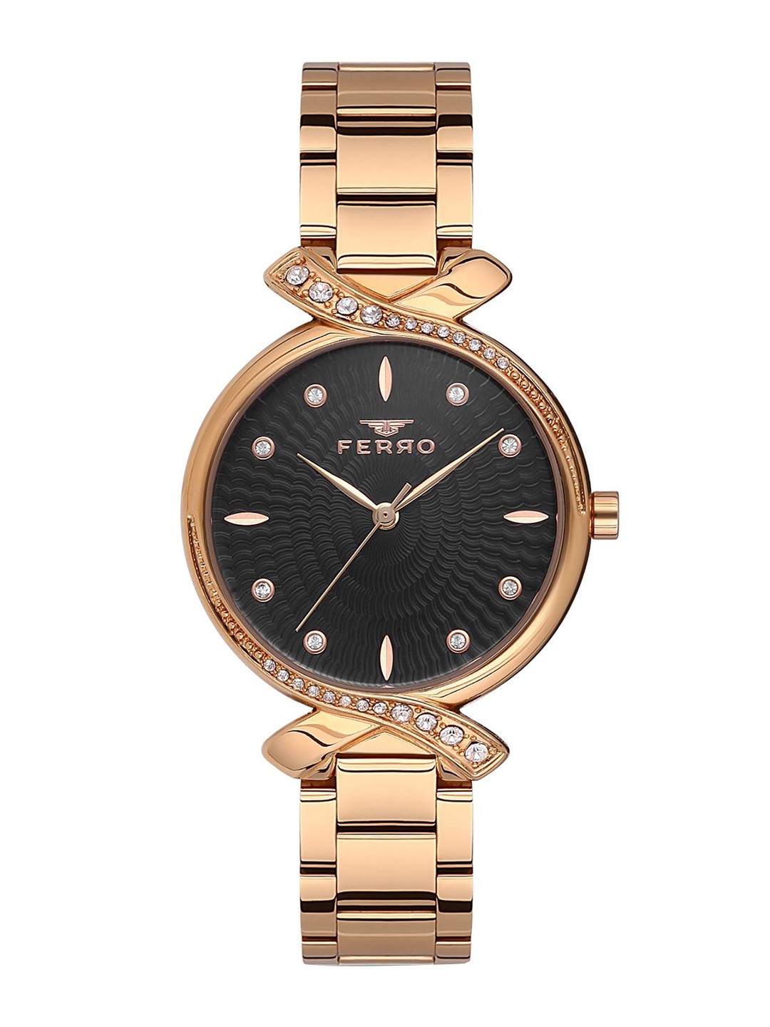 

Ferro Women Brass Dial & Stainless Steel Bracelet Style Straps Analogue Watch FL21254A-C2, Black