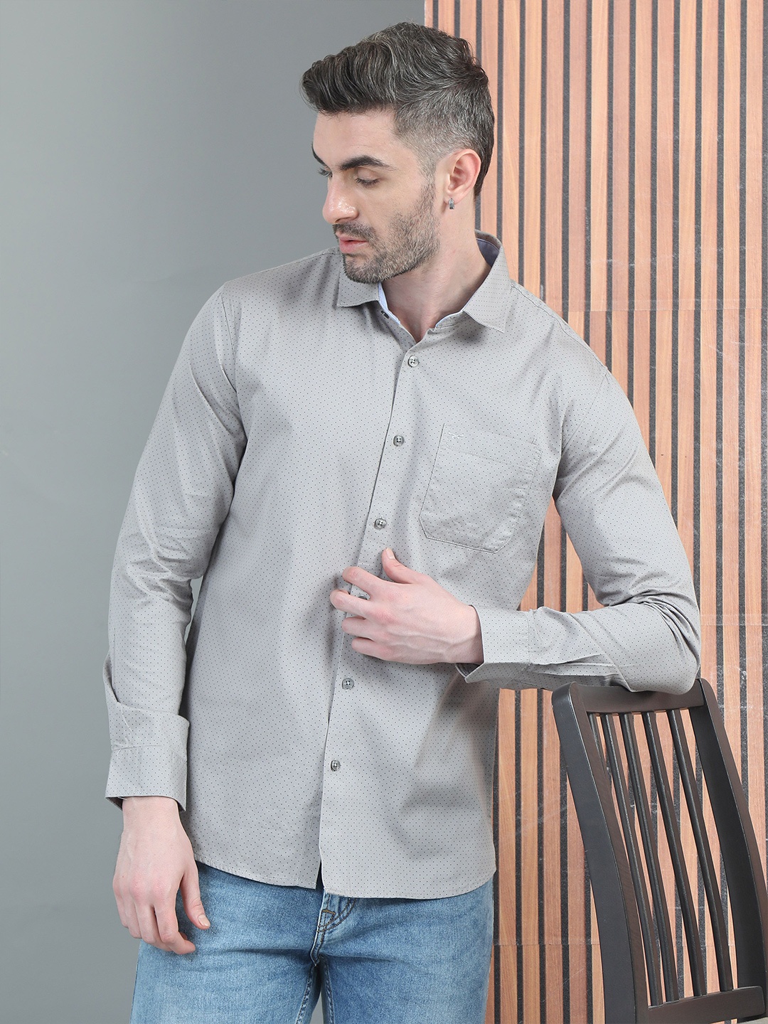 

RIGS AND RAGS Men Classic Polka Dot Opaque Printed Casual Shirt, Grey