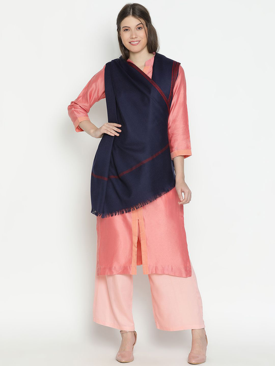 

SHINGORA Women Woven Design Shawl, Navy blue