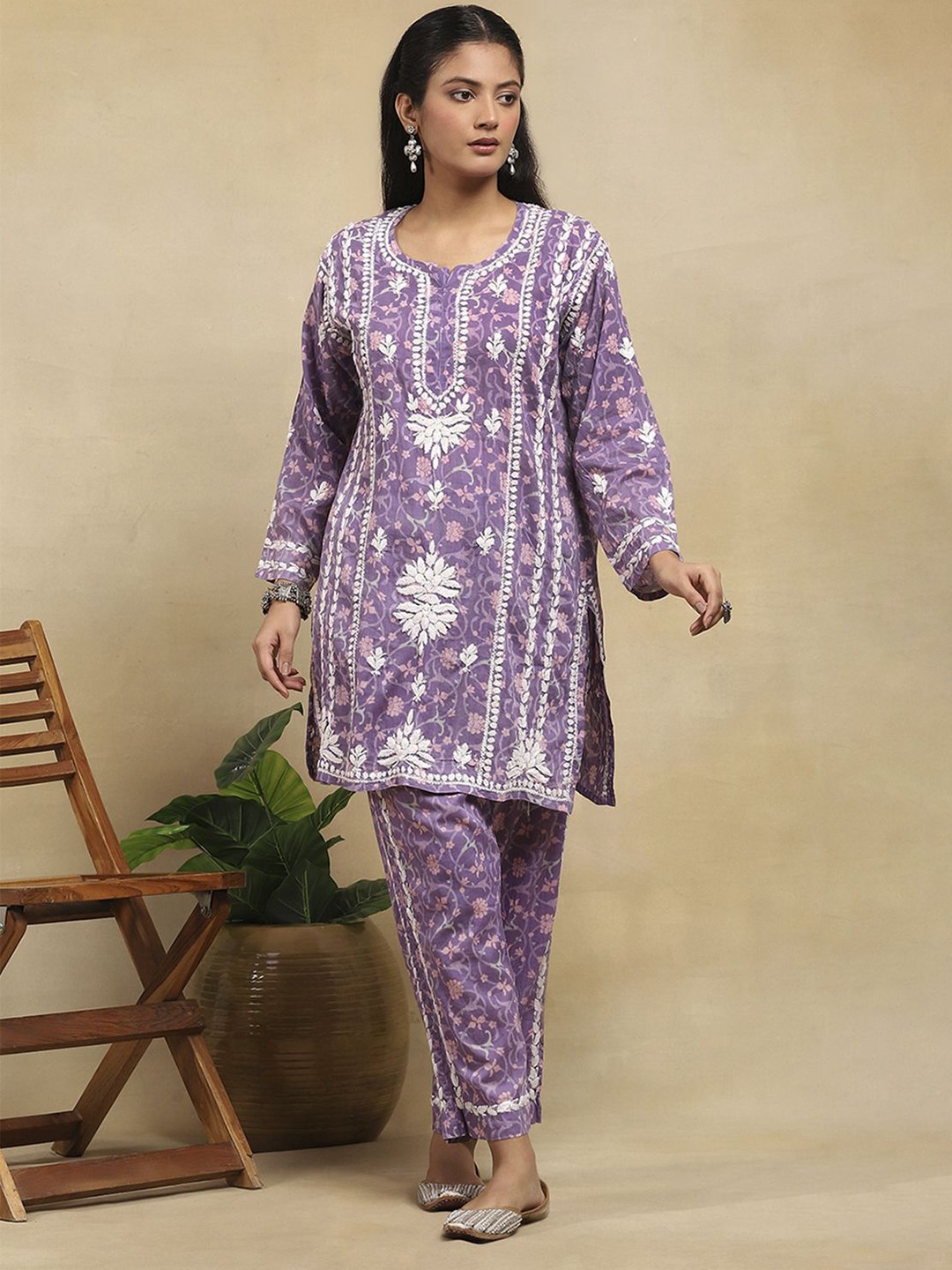 

House of Chikankari Chikankari Printed Kurta Set, Purple