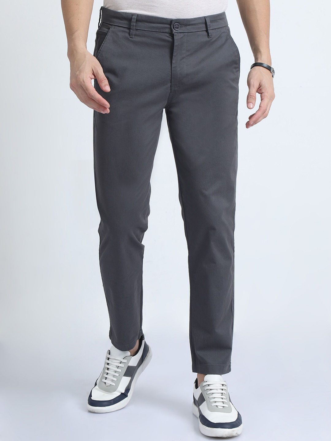 

RIGS AND RAGS Men Smart Slim Fit Trousers, Grey