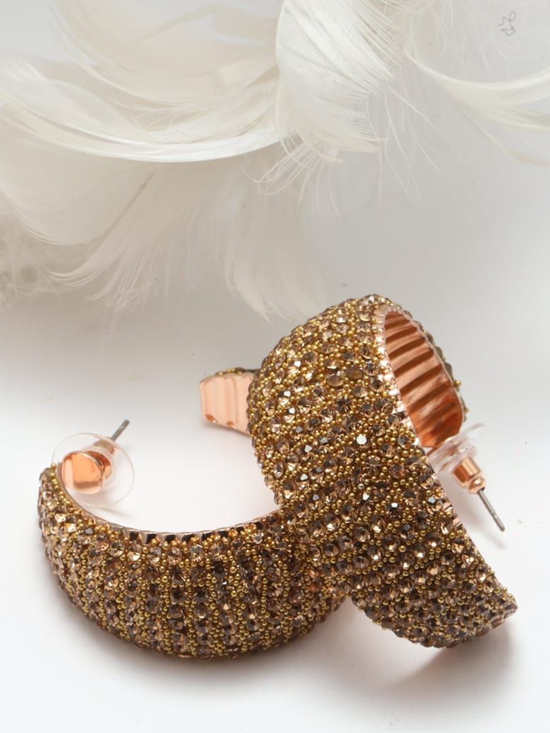 

Maansh Rose Gold-Plated Contemporary Stone Wrapped Half Hoop Earrings