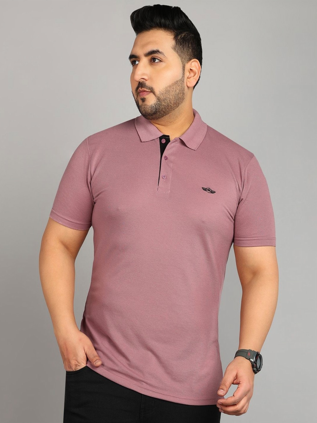 

METRONAUT PLUS Men Plus Size Solid Polo Collar T-shirt, Mauve