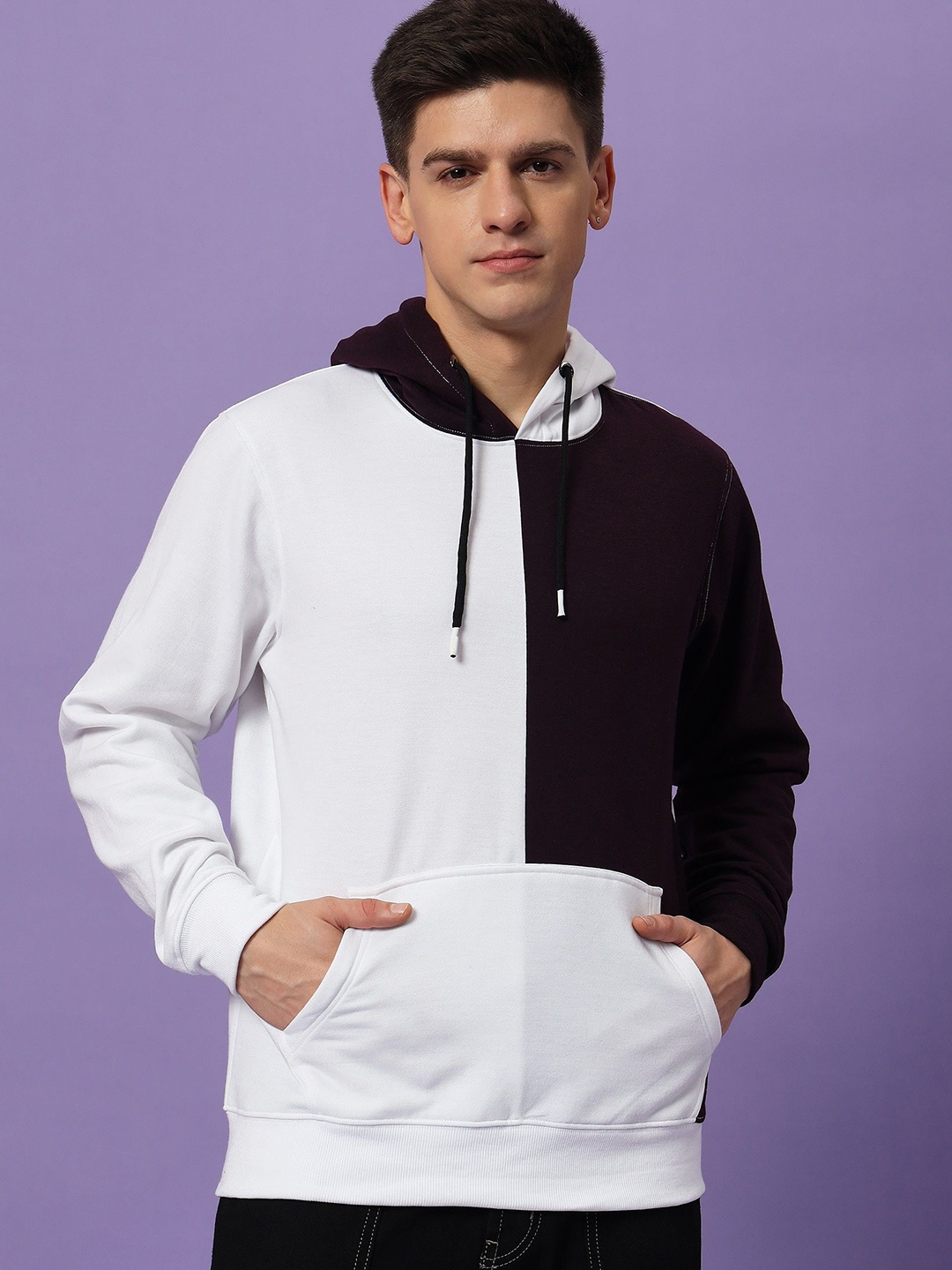 

Dogman Men Colourblocked Hooded Sweatshirt, Purple