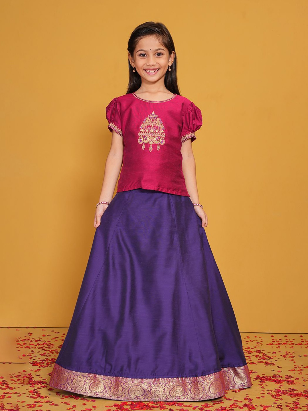 

Maybell Girls Embroidered Sequinned Ready to Wear Lehenga &, Magenta