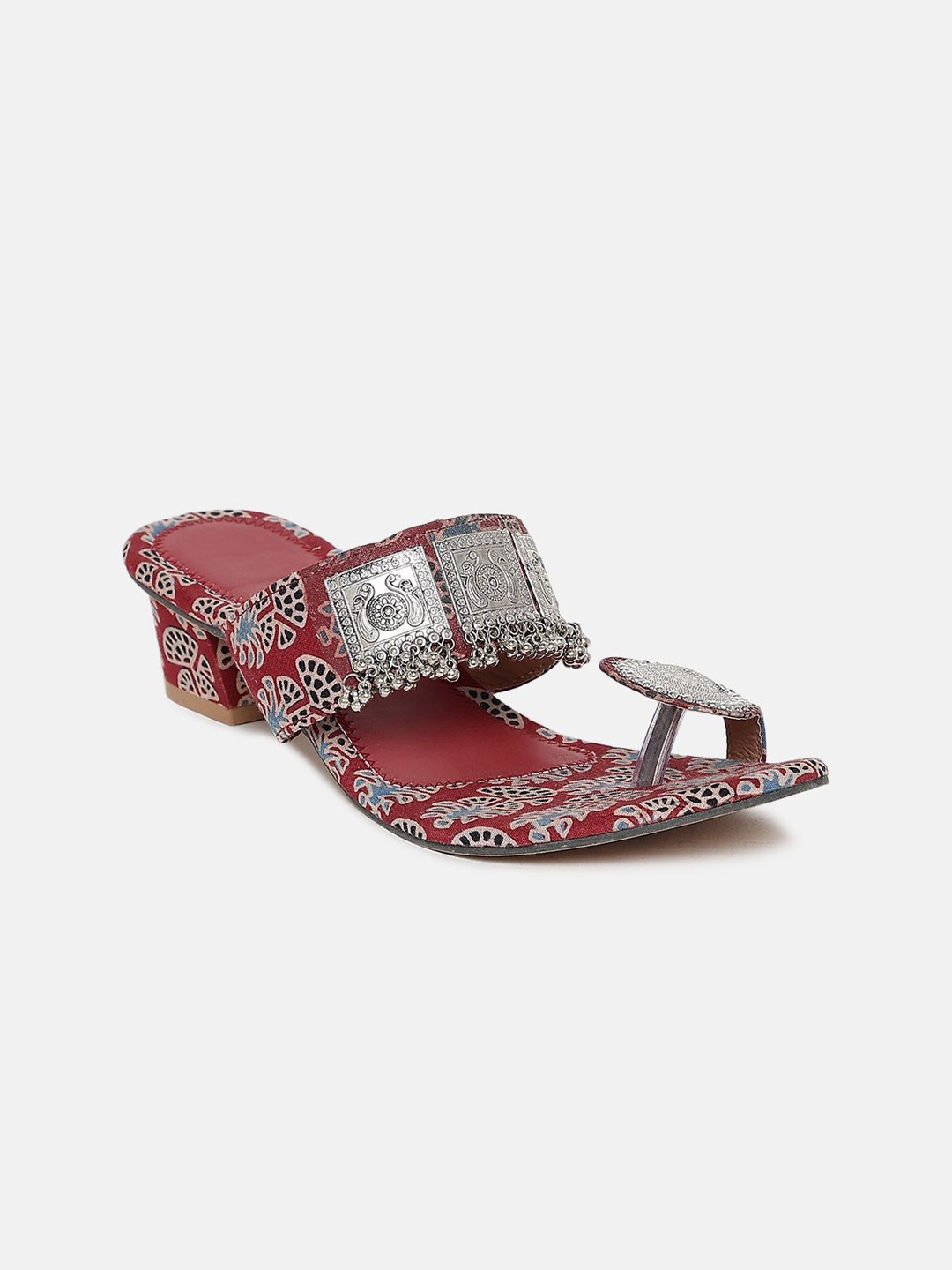 

Anouk Embellished Ethnic Block Sandals, Maroon