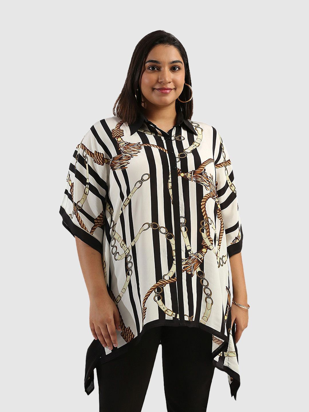 

Presence Print Kimono Sleeve Kaftan Top, White